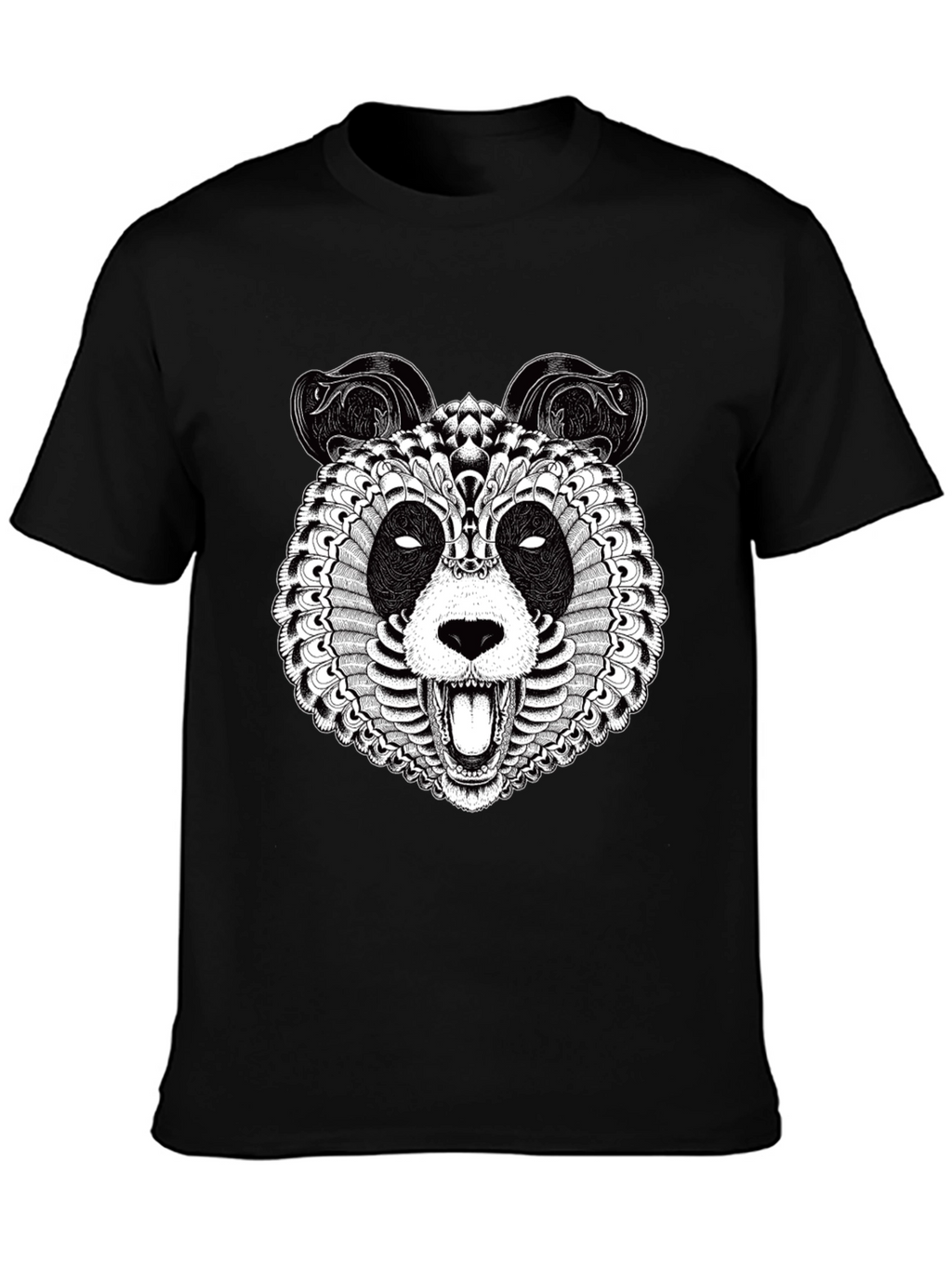 Intricate Panda Graphic T-Shirt - Black