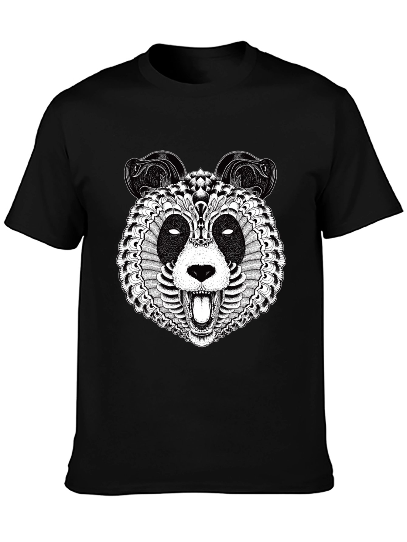 Intricate Panda Graphic T-Shirt - Black