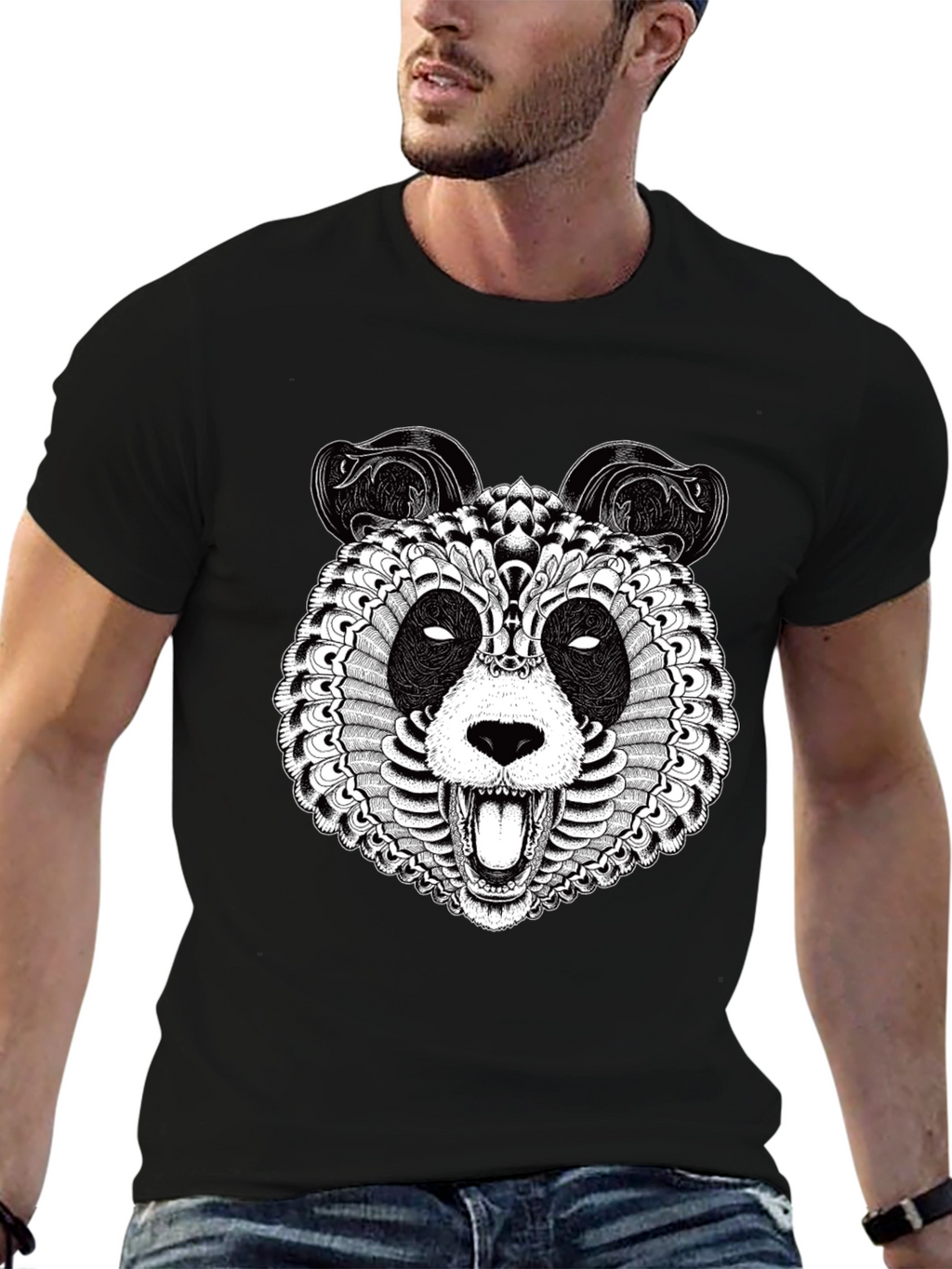 Intricate Panda Graphic T-Shirt - Black