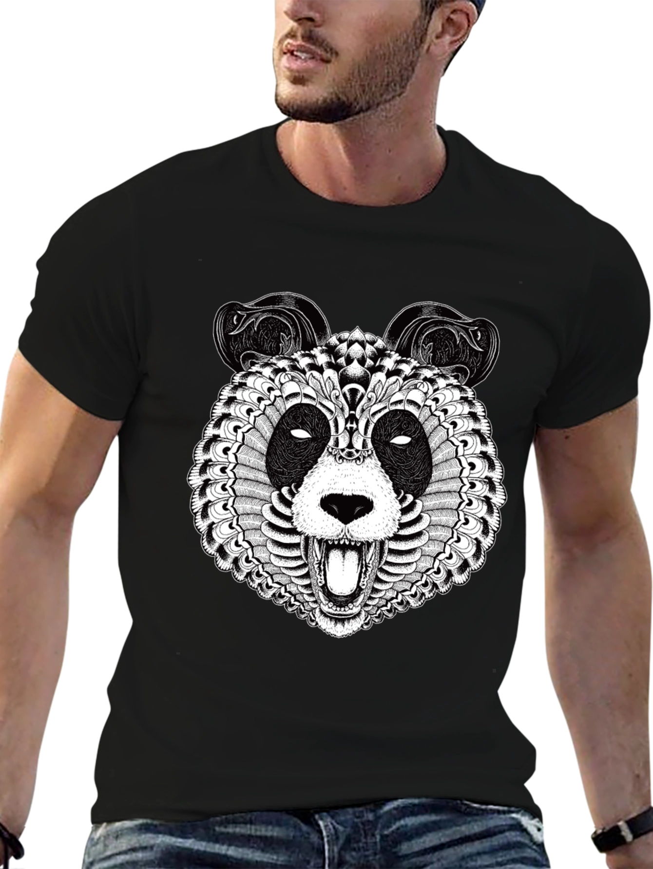 Intricate Panda Graphic T-Shirt - Black