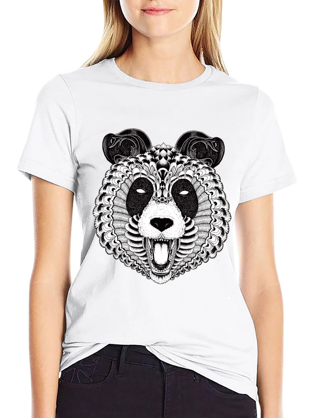 Intricate Panda Graphic T-Shirt - Black