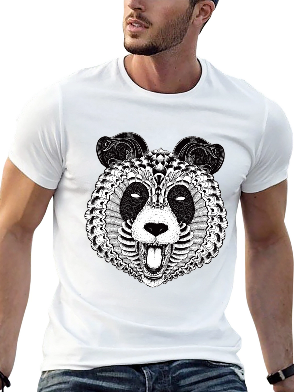 Intricate Panda Graphic T-Shirt - Black