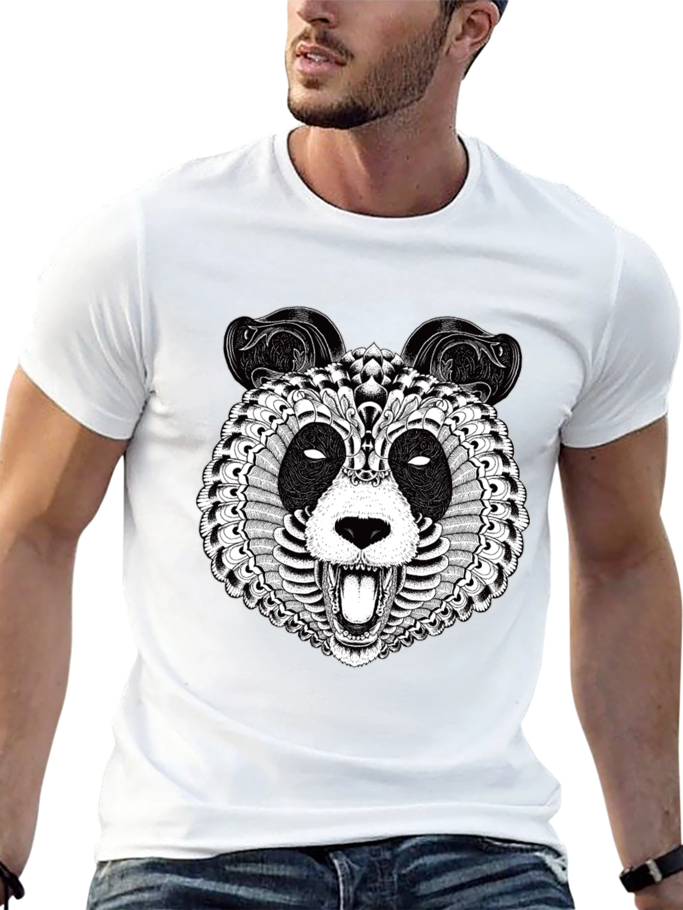 Intricate Panda Graphic T-Shirt - Black