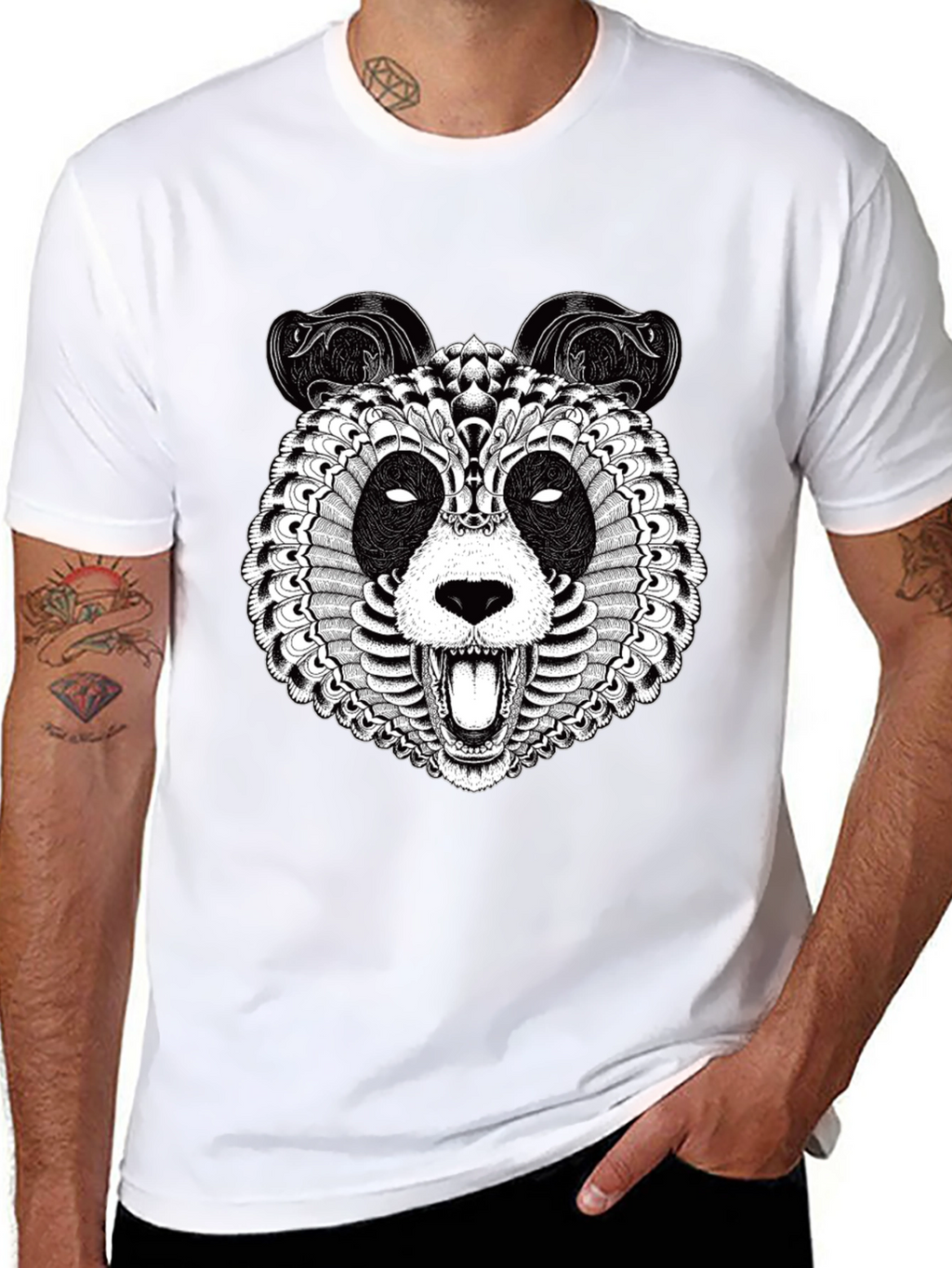 Intricate Panda Graphic T-Shirt - Black
