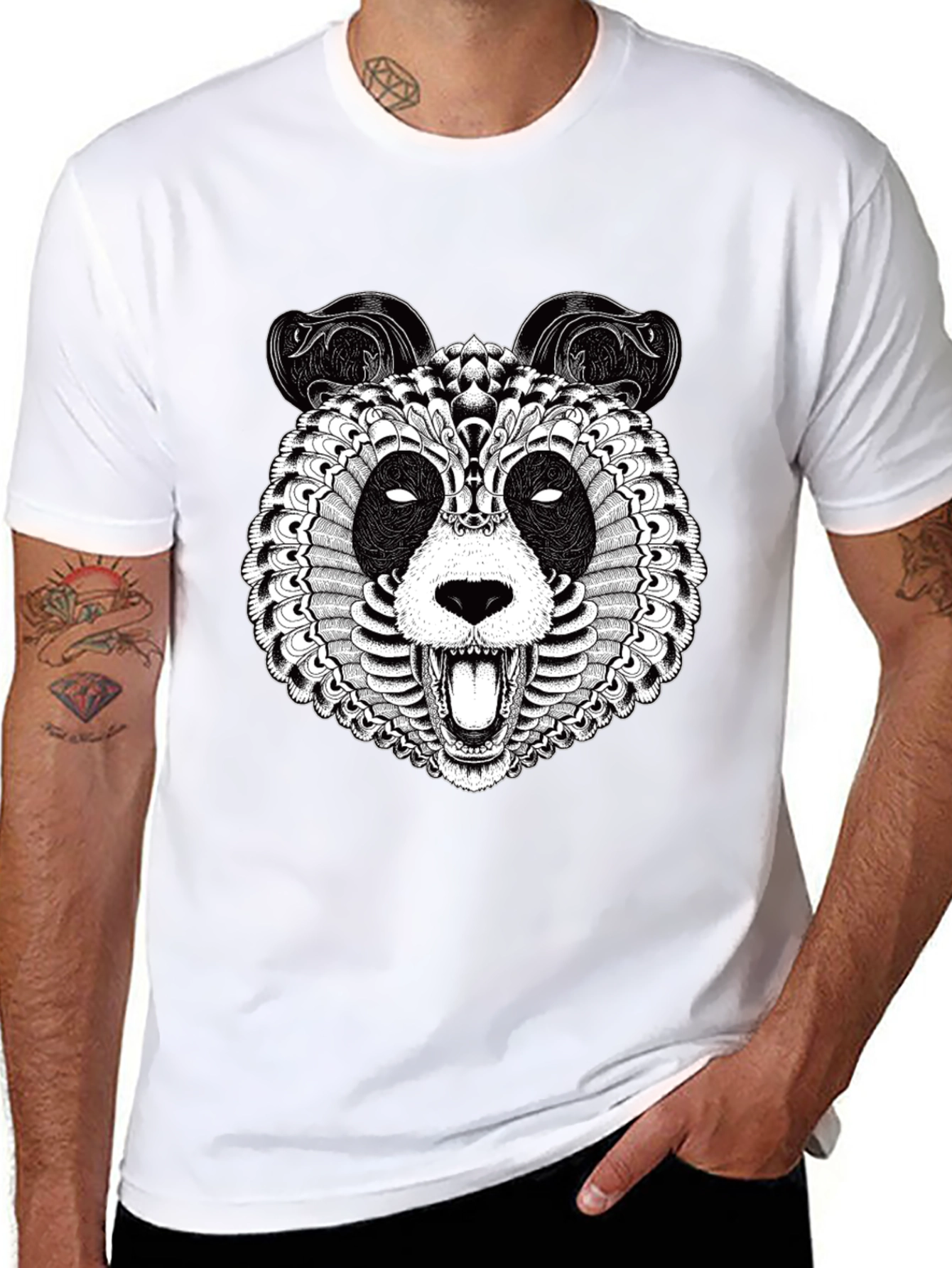 Intricate Panda Graphic T-Shirt - Black