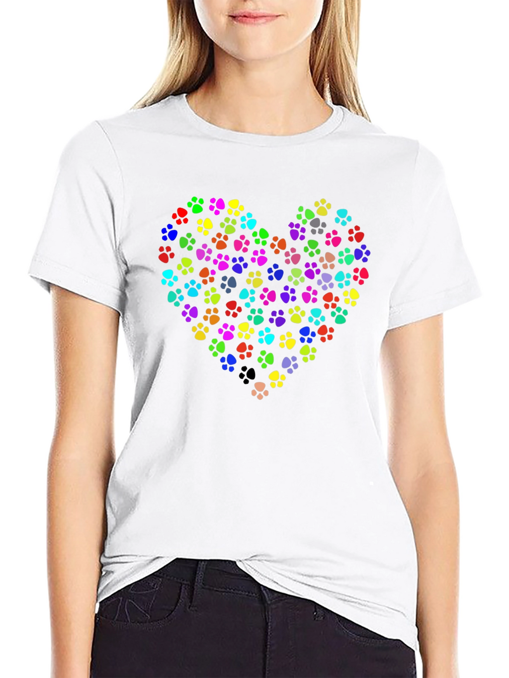 Paw Print Heart Graphic Tee - Black