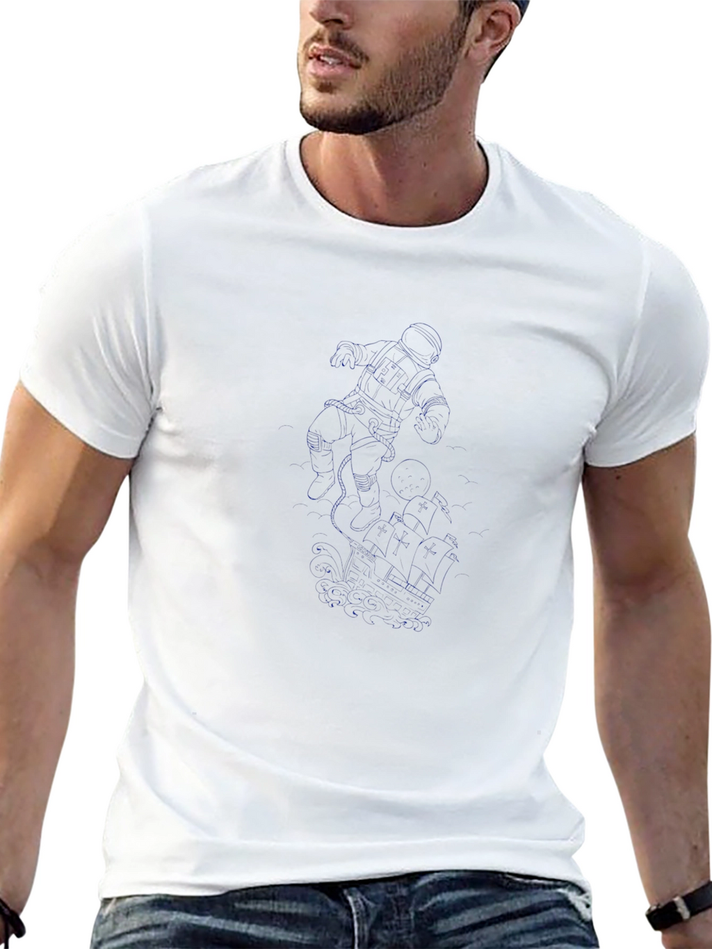 Mens Black Crew Neck Graphic T-Shirt