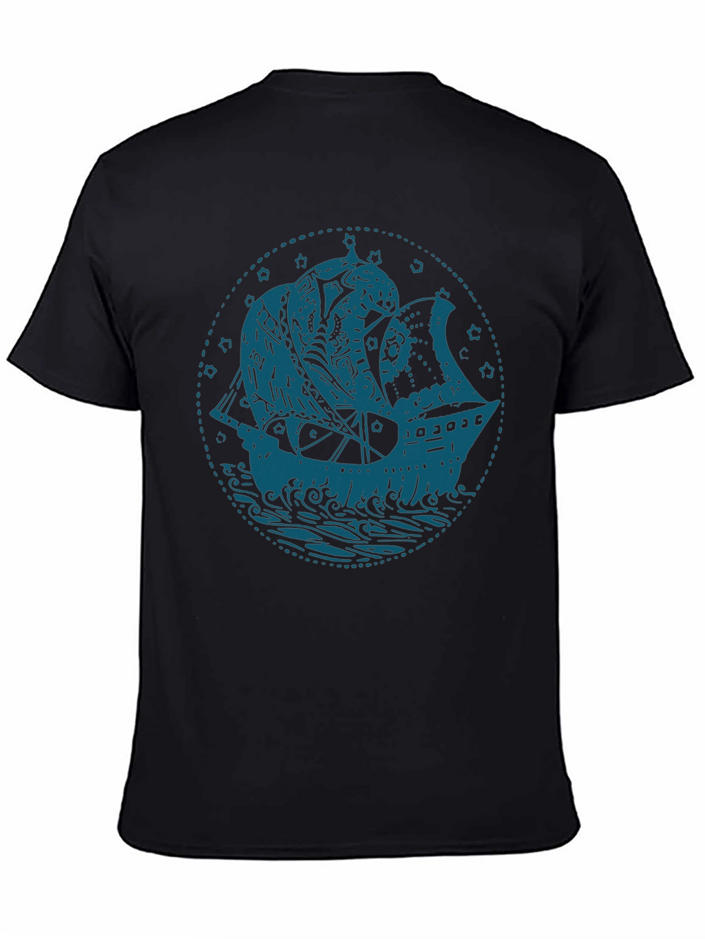 Nautical Ship Graphic T-Shirt - Bold Blue on Black
