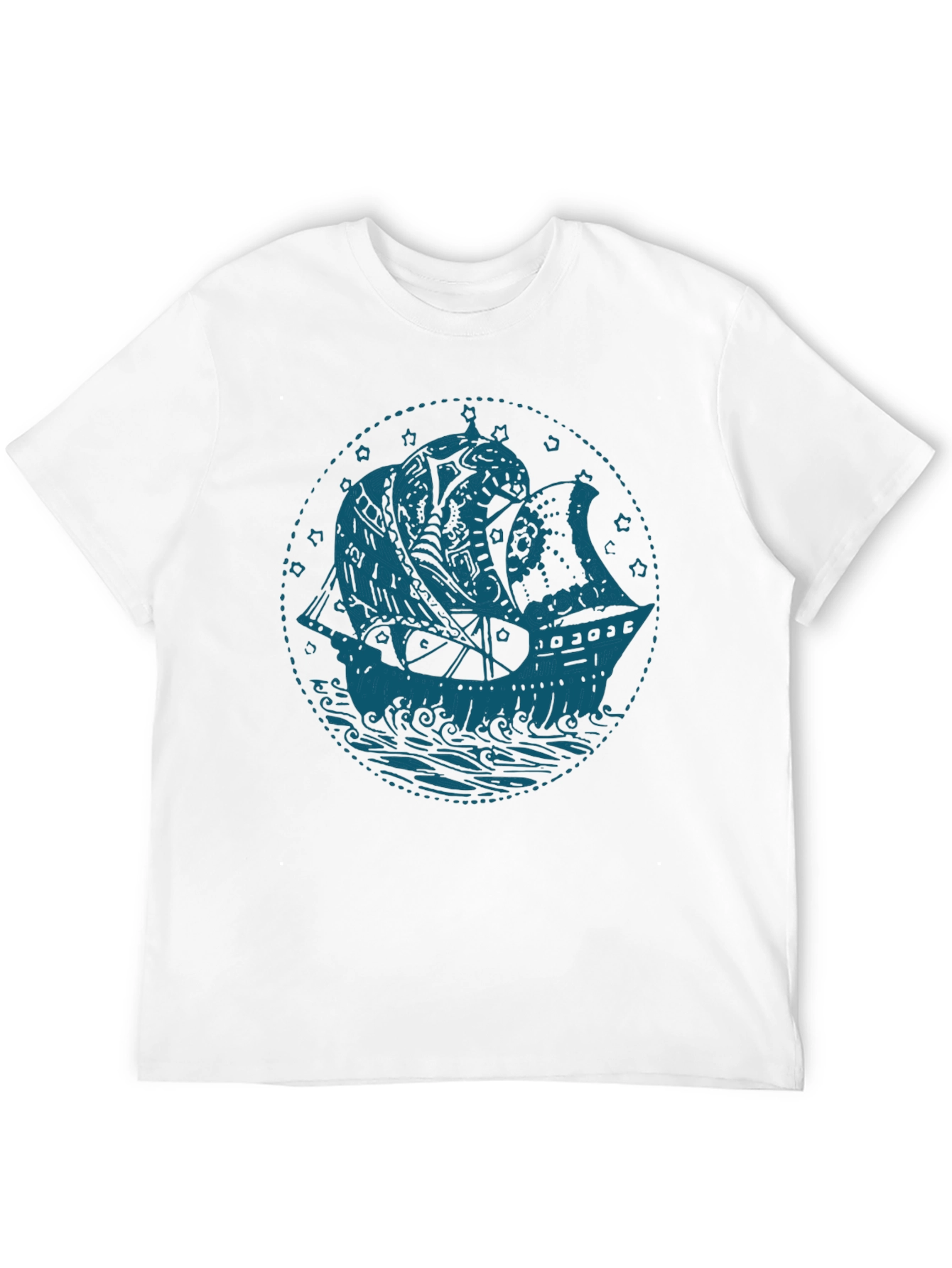 Nautical Ship Graphic T-Shirt - Bold Blue on Black