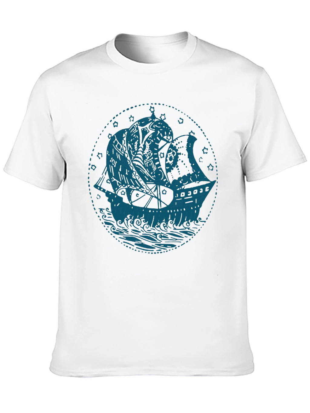 Nautical Ship Graphic T-Shirt - Bold Blue on Black