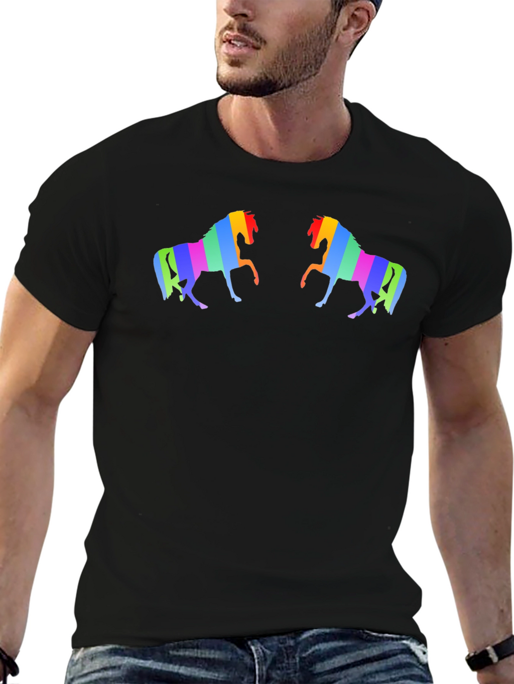 Rainbow Horse Graphic Black T-Shirt