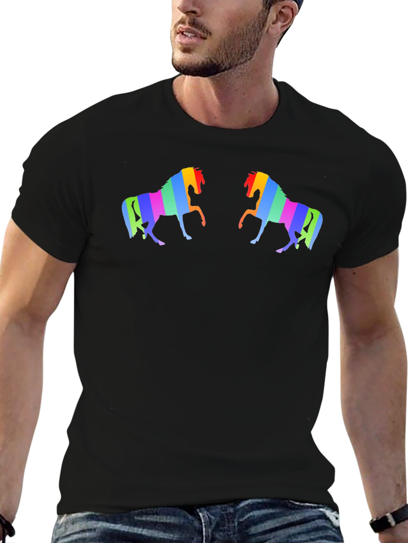 Rainbow Horse Graphic Black T-Shirt