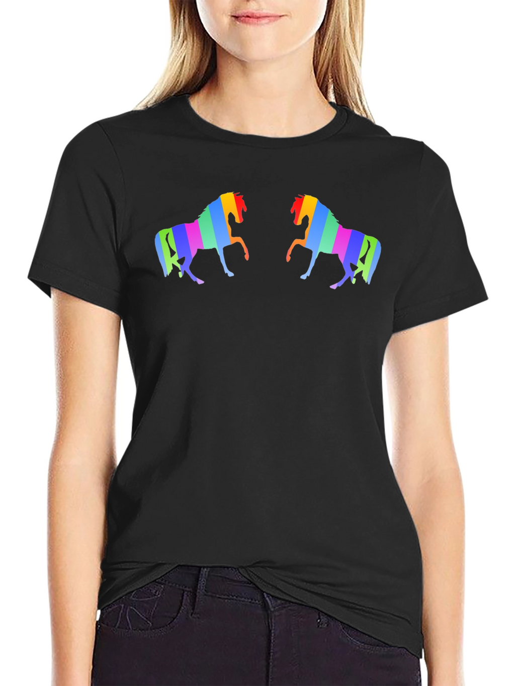 Rainbow Horse Graphic Black T-Shirt