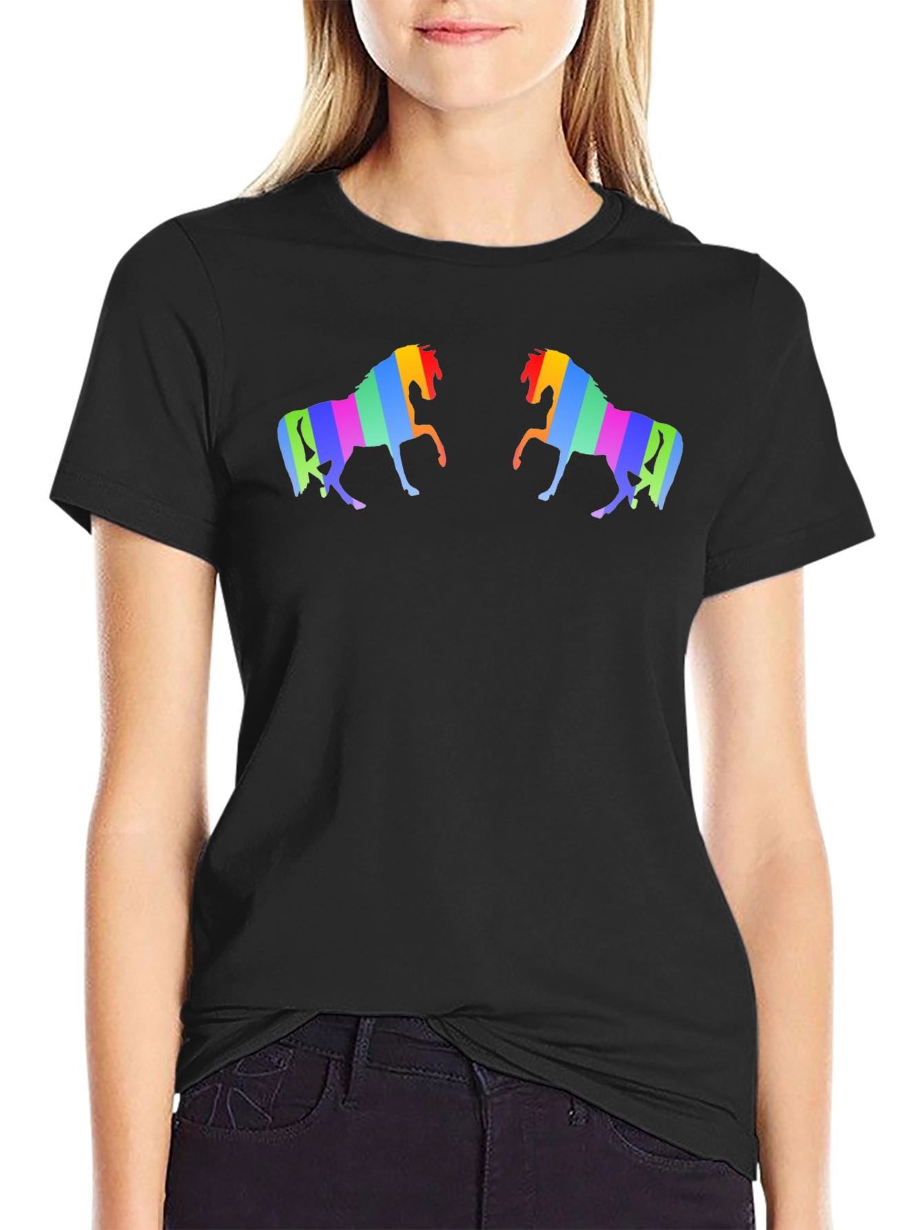 Rainbow Horse Graphic Black T-Shirt