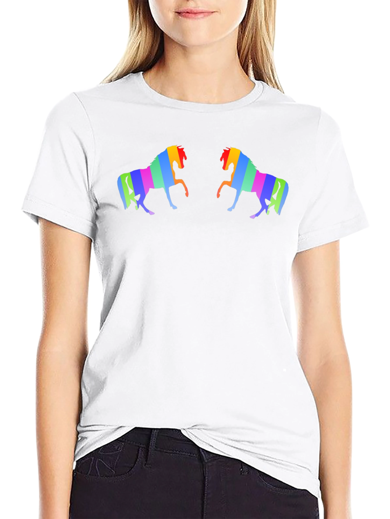 Rainbow Horse Graphic Black T-Shirt