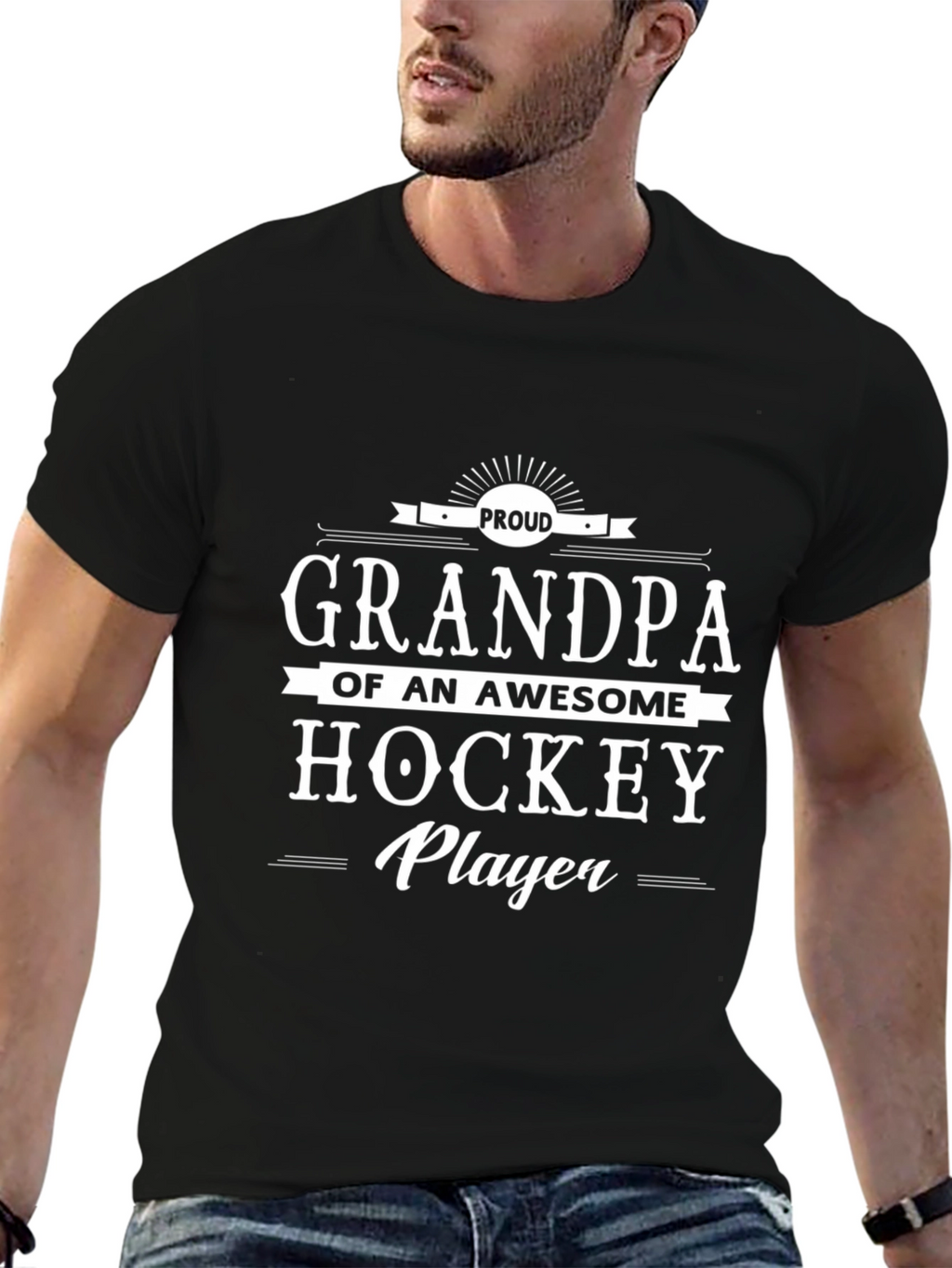 Proud Grandpa of an Awesome Hockey Player Black T-Shirt