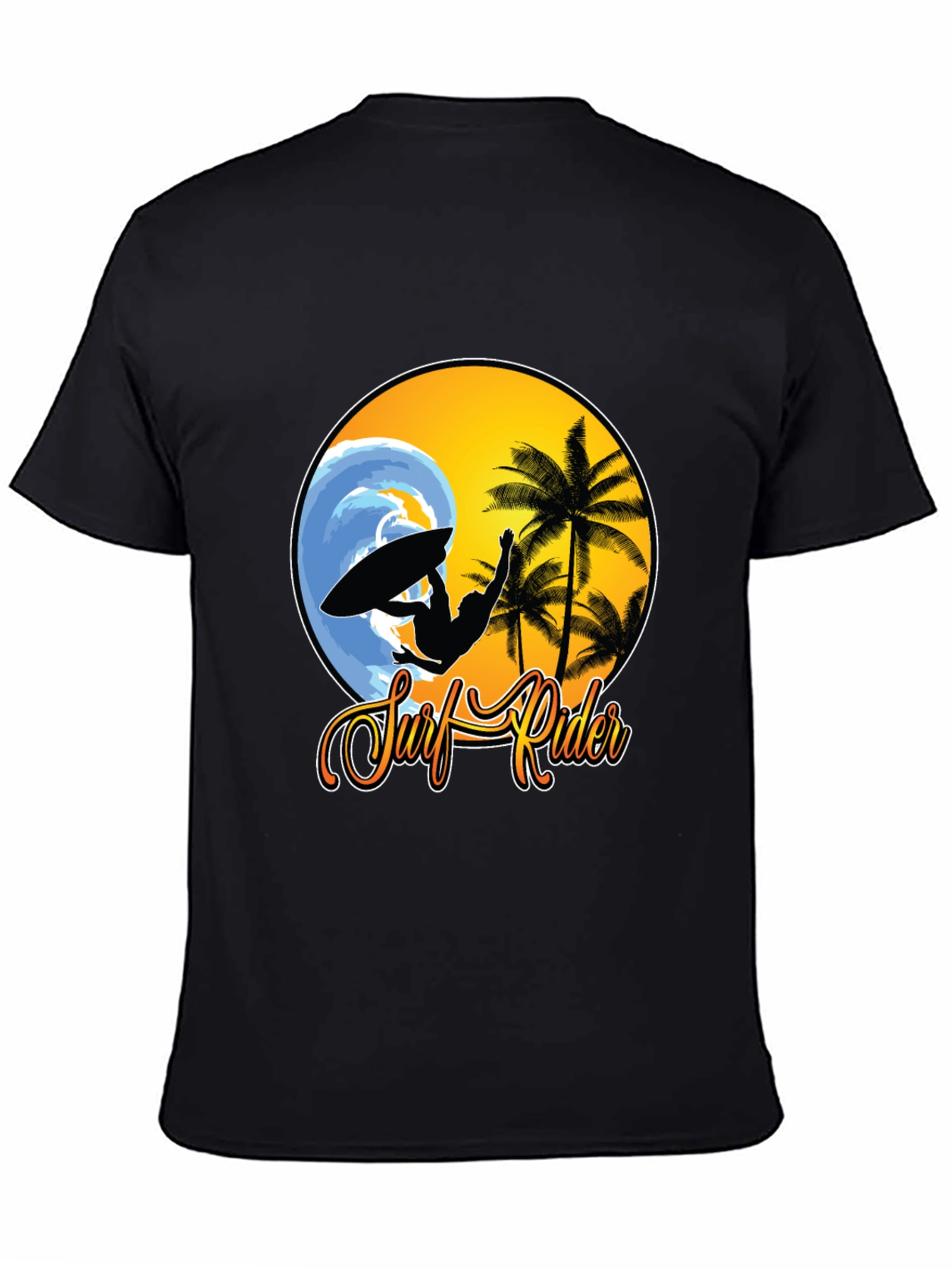 Surf Rider Graphic Tee - Black Cotton T-Shirt