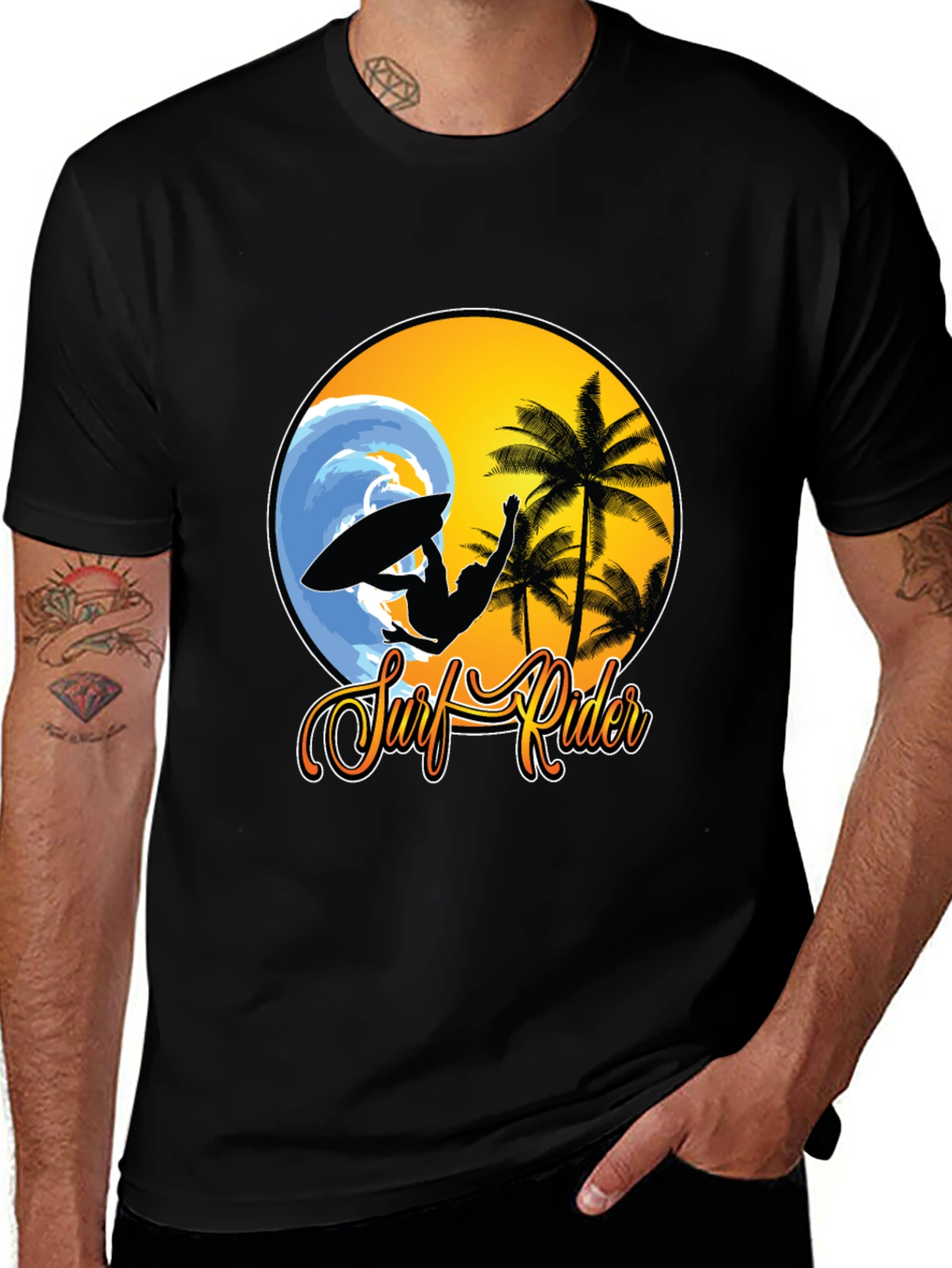 Surf Rider Graphic Tee - Black Cotton T-Shirt