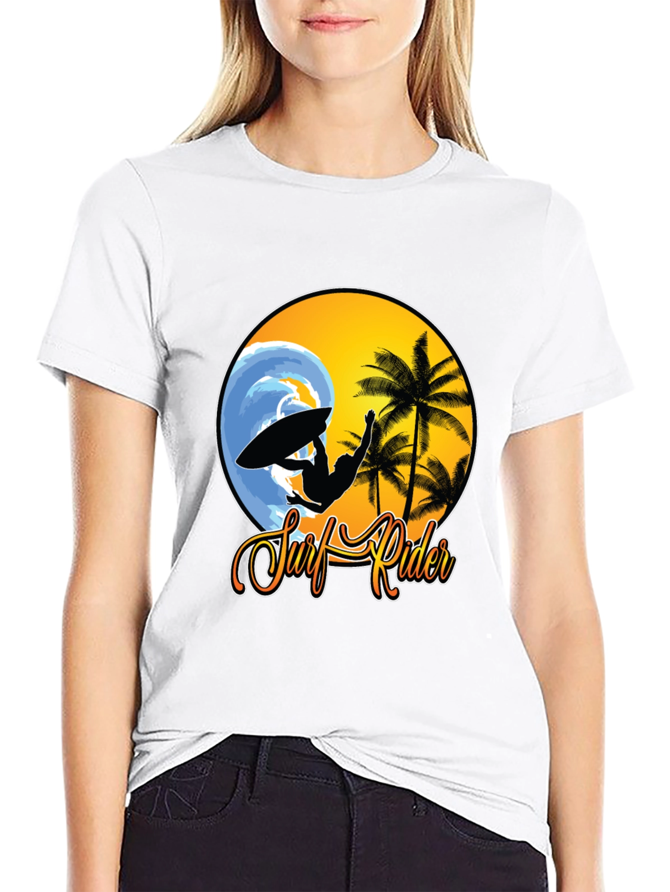 Surf Rider Graphic Tee - Black Cotton T-Shirt