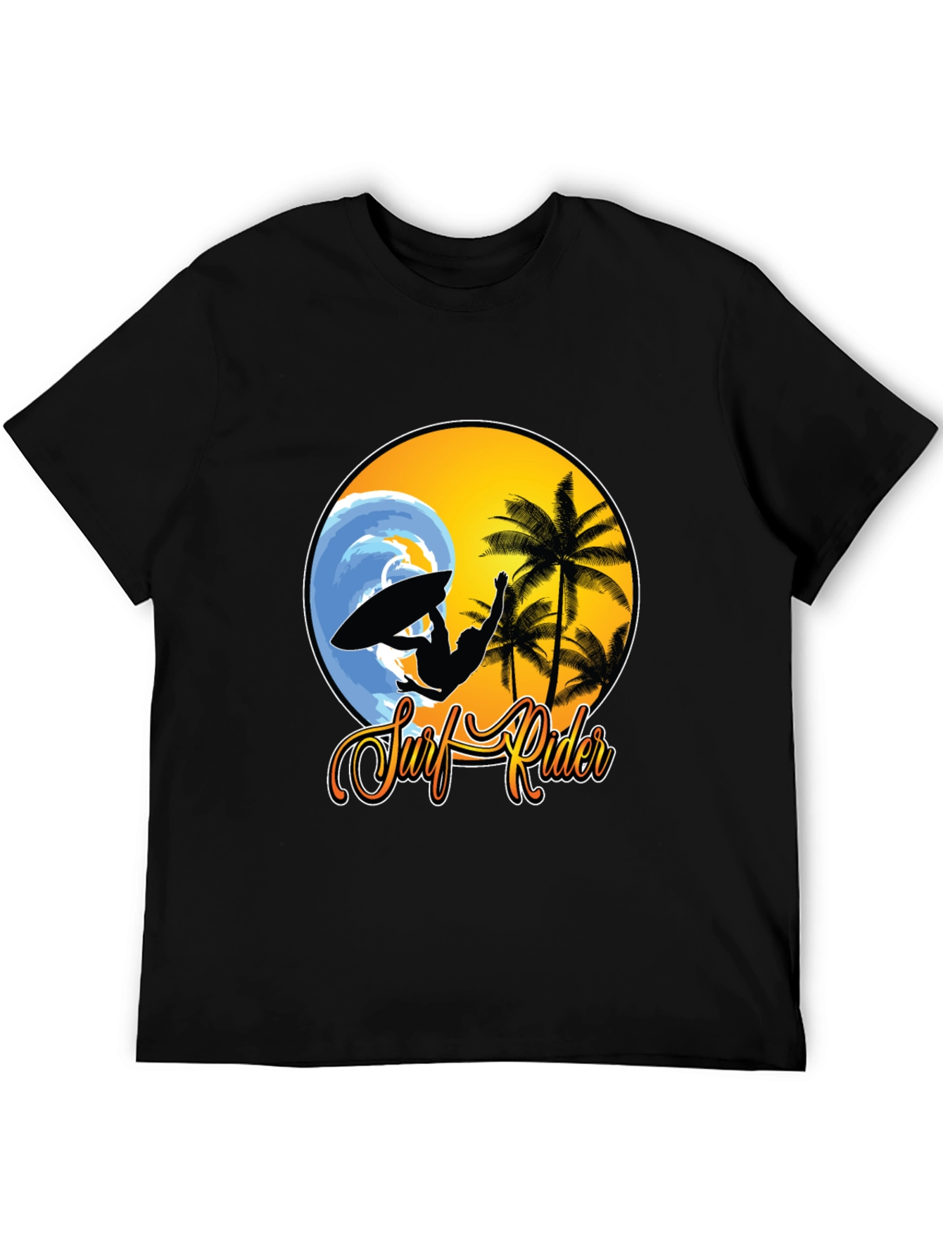Surf Rider Graphic Tee - Black Cotton T-Shirt