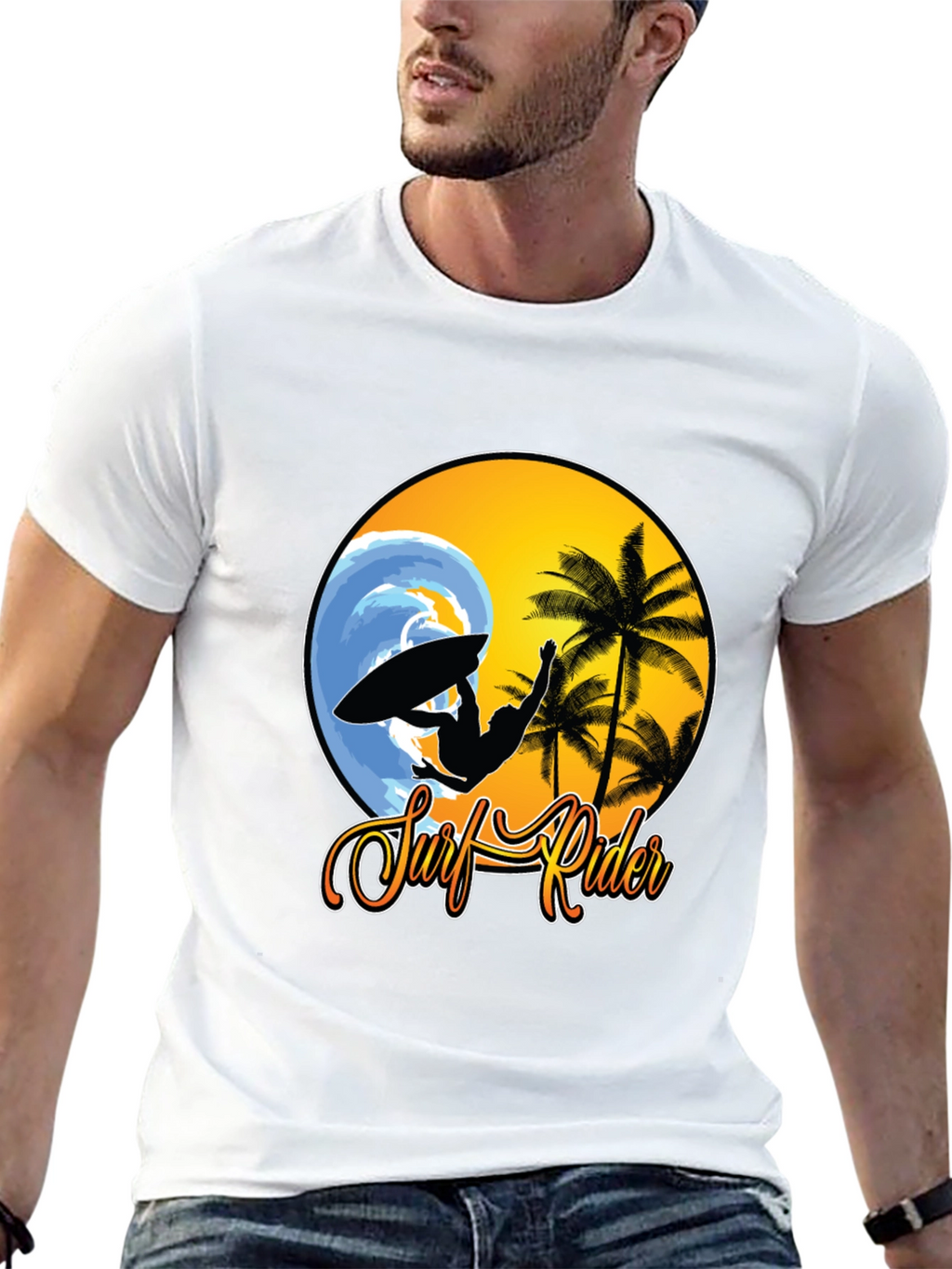 Surf Rider Graphic Tee - Black Cotton T-Shirt