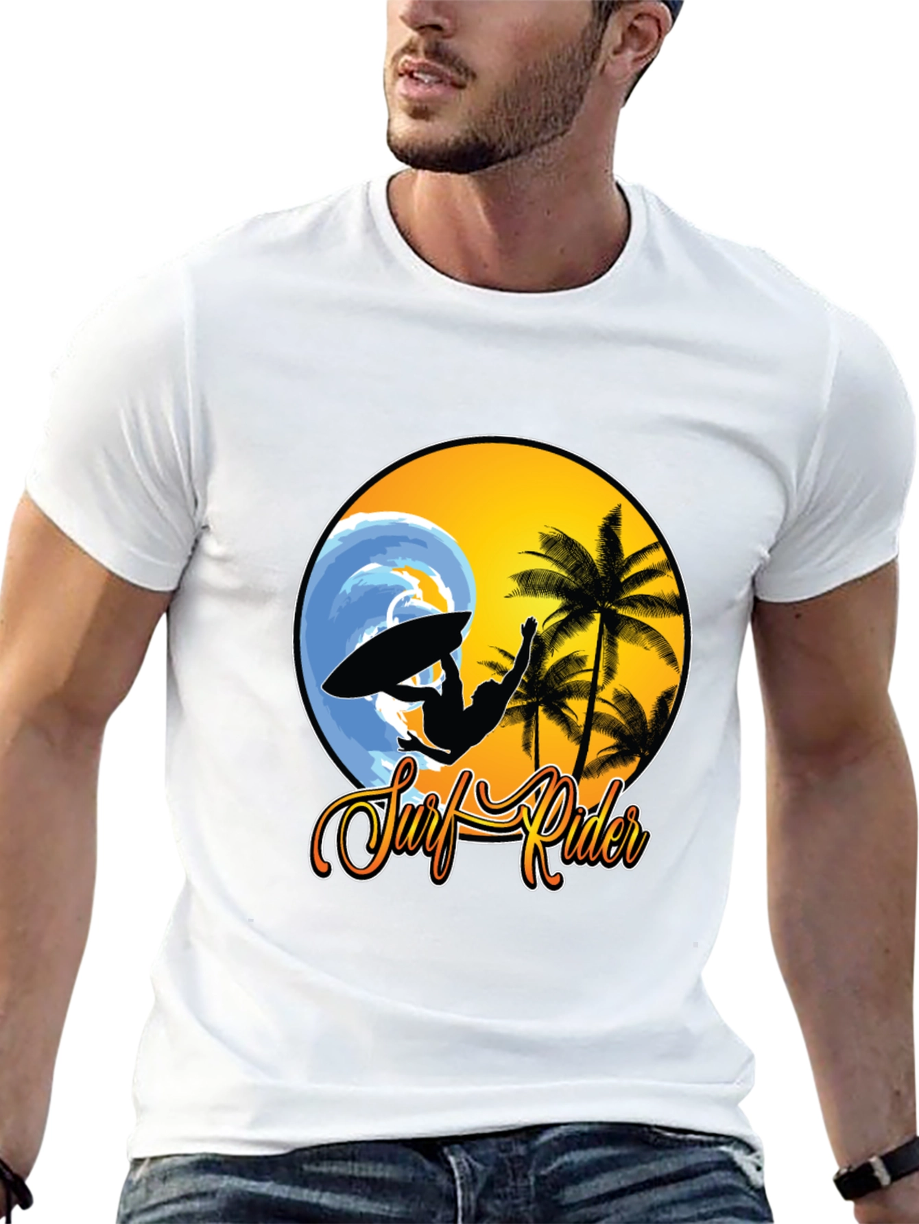 Surf Rider Graphic Tee - Black Cotton T-Shirt