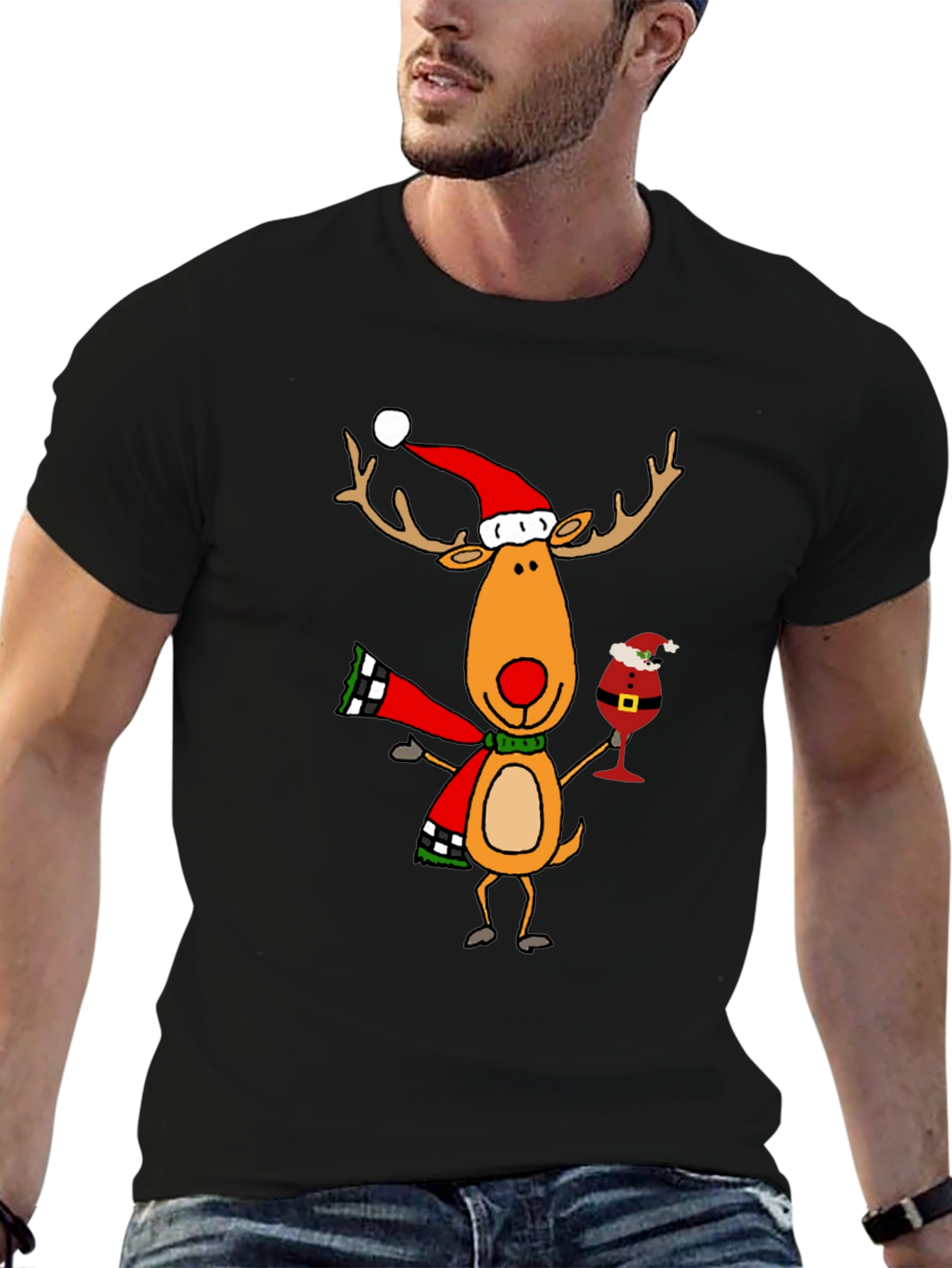 Festive Reindeer Graphic Tee - Holiday Cheer