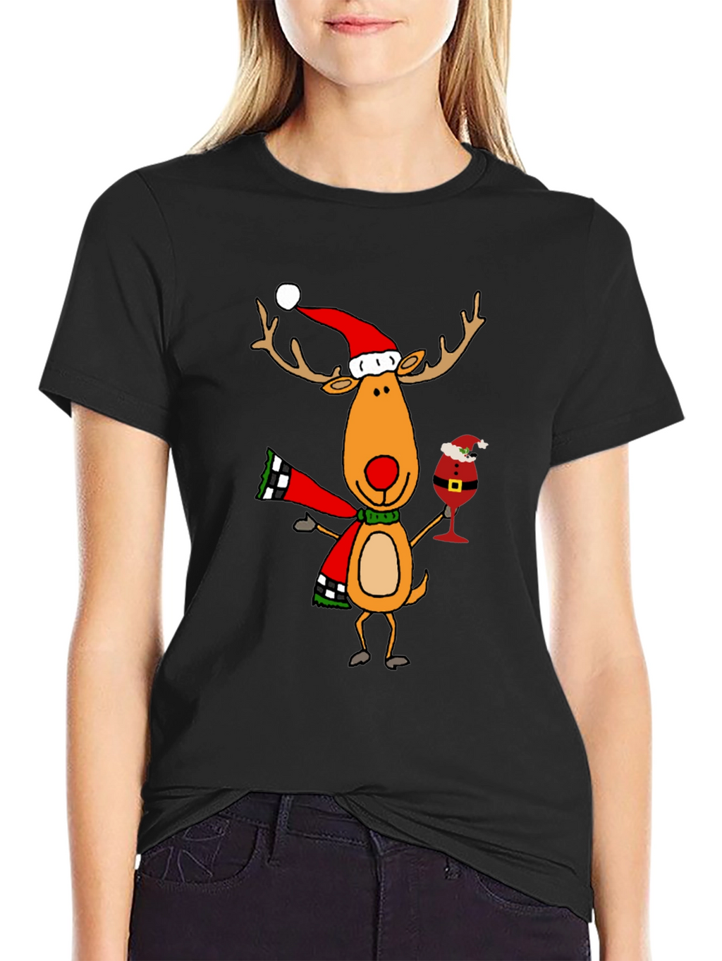 Festive Reindeer Graphic Tee - Holiday Cheer