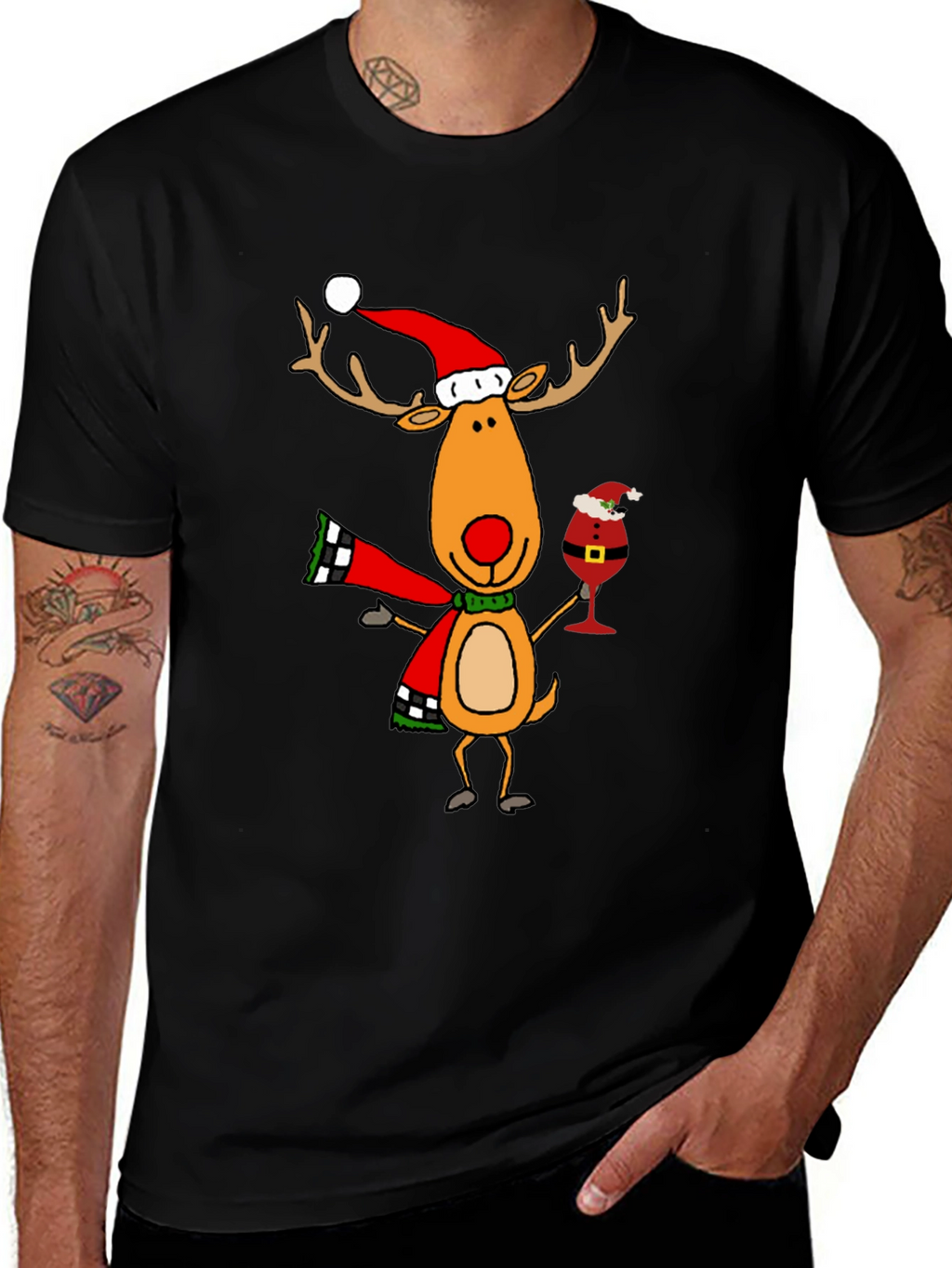 Festive Reindeer Graphic Tee - Holiday Cheer