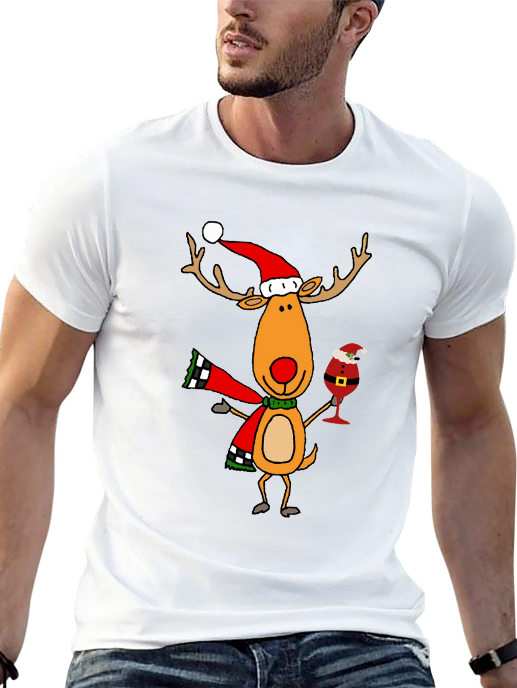 Festive Reindeer Graphic Tee - Holiday Cheer