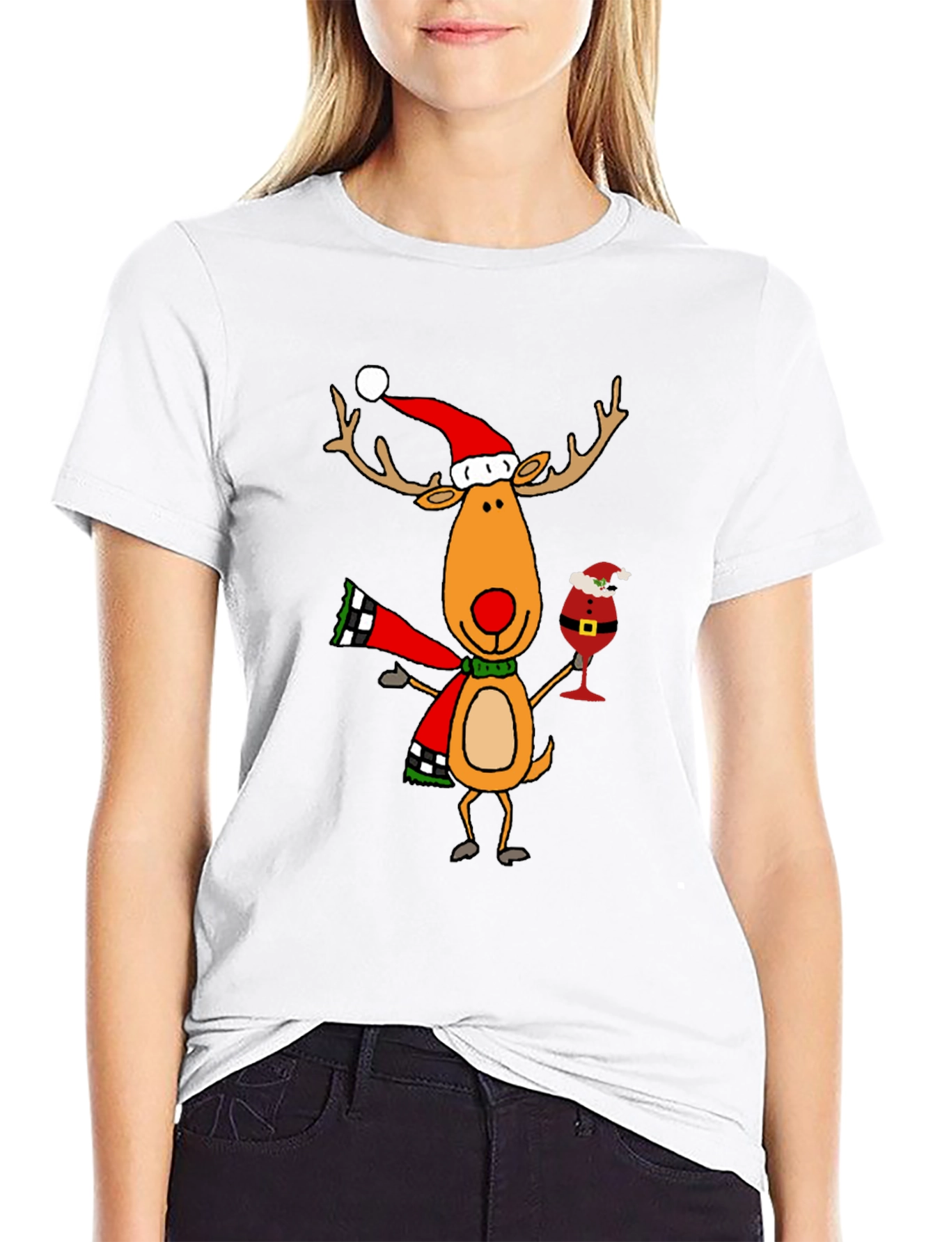 Festive Reindeer Graphic Tee - Holiday Cheer
