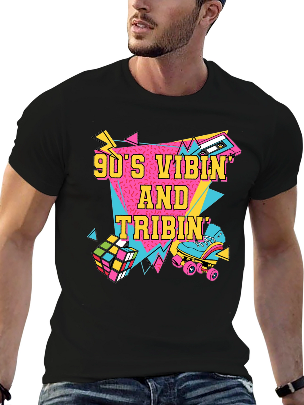 90s Vibin T-Shirt Retro Design Black