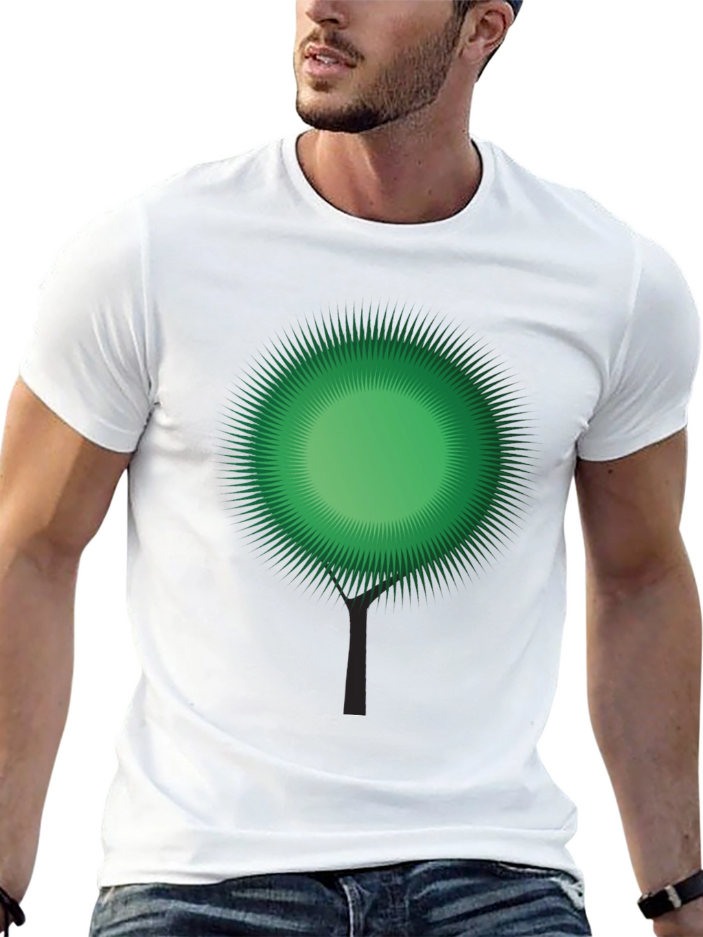 Green Burst Tree Black T-Shirt