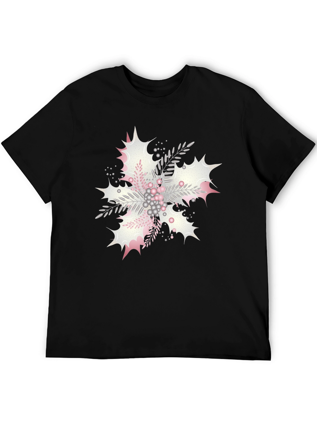 Floral Snowflake Graphic Print Black Tee