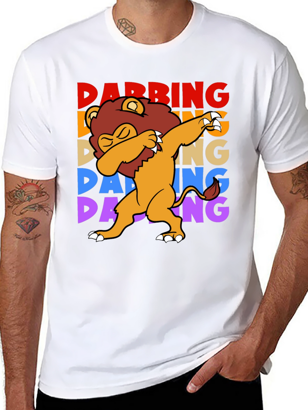 Dabbing Lion Graphic Tee - Black Cotton Shirt