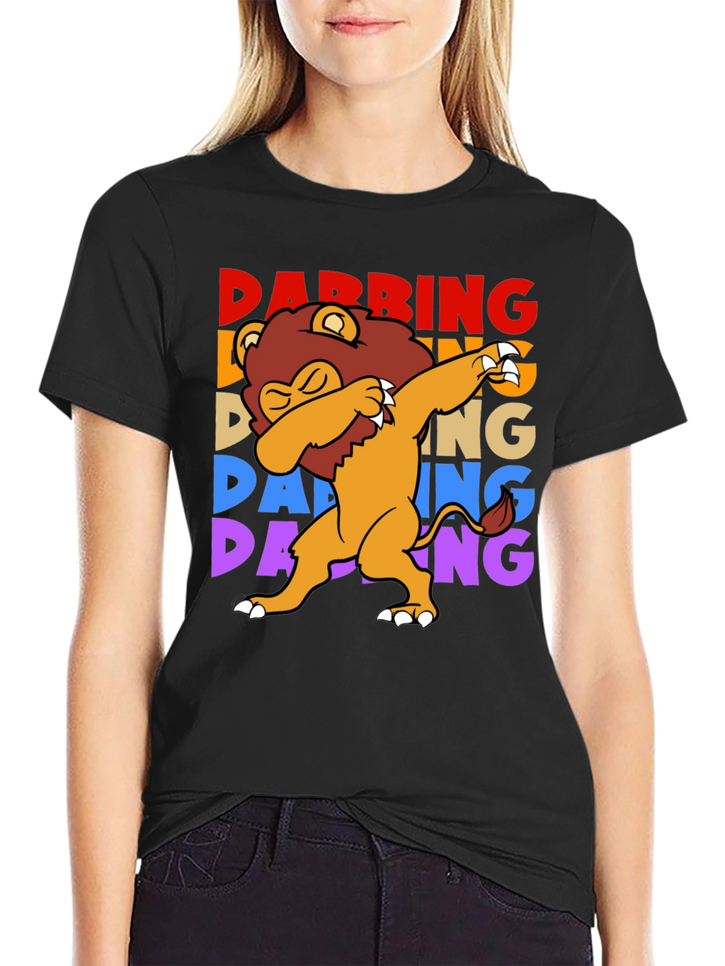 Dabbing Lion Graphic Tee - Black Cotton Shirt