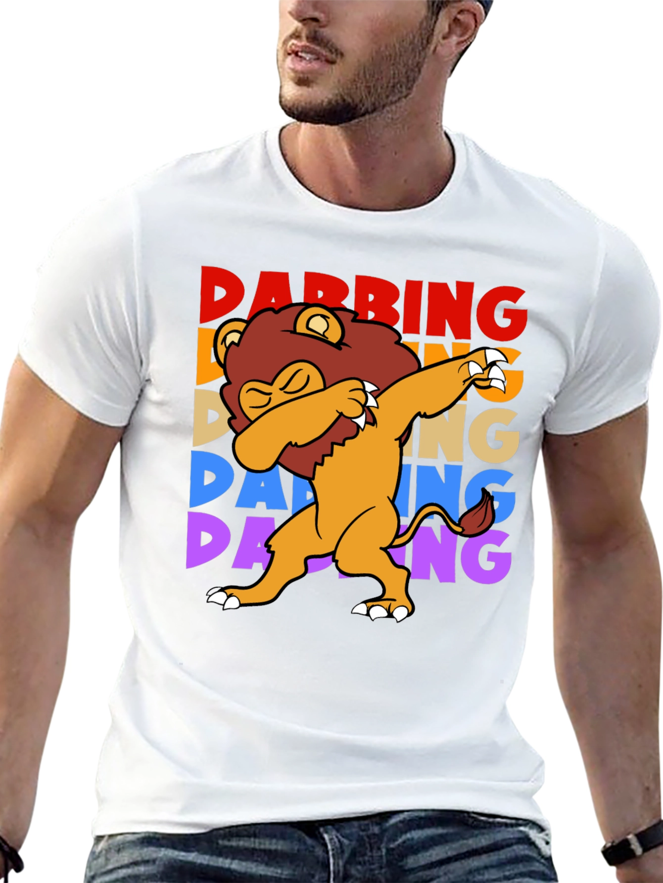Dabbing Lion Graphic Tee - Black Cotton Shirt