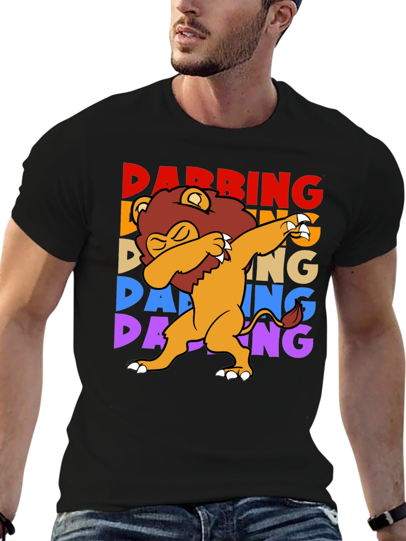 Dabbing Lion Graphic Tee - Black Cotton Shirt