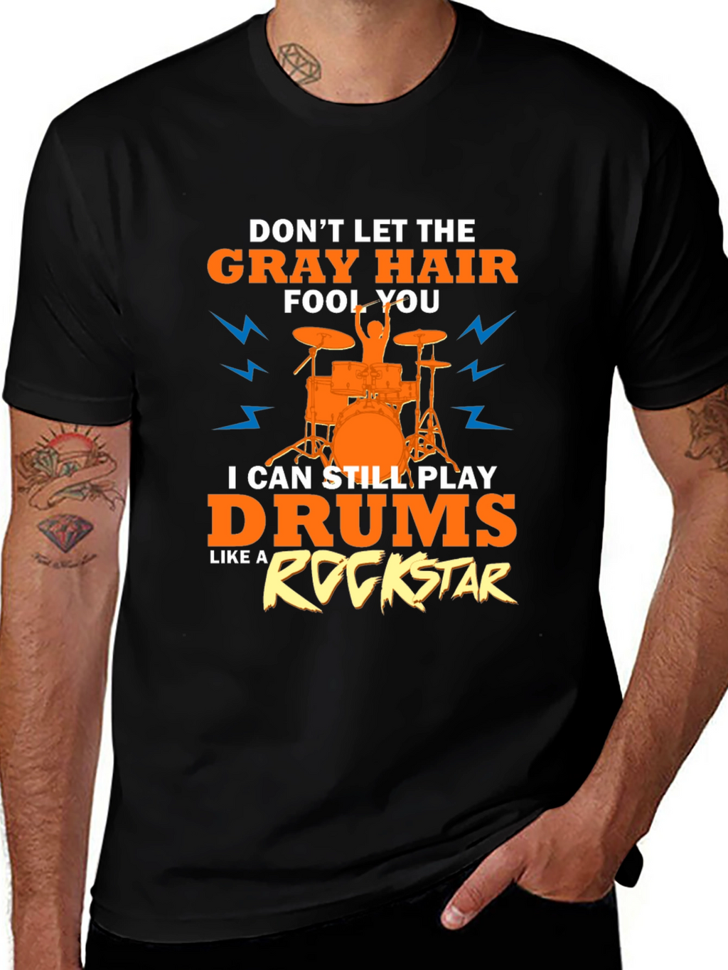 Gray Hair Drummer T-Shirt Rock Star