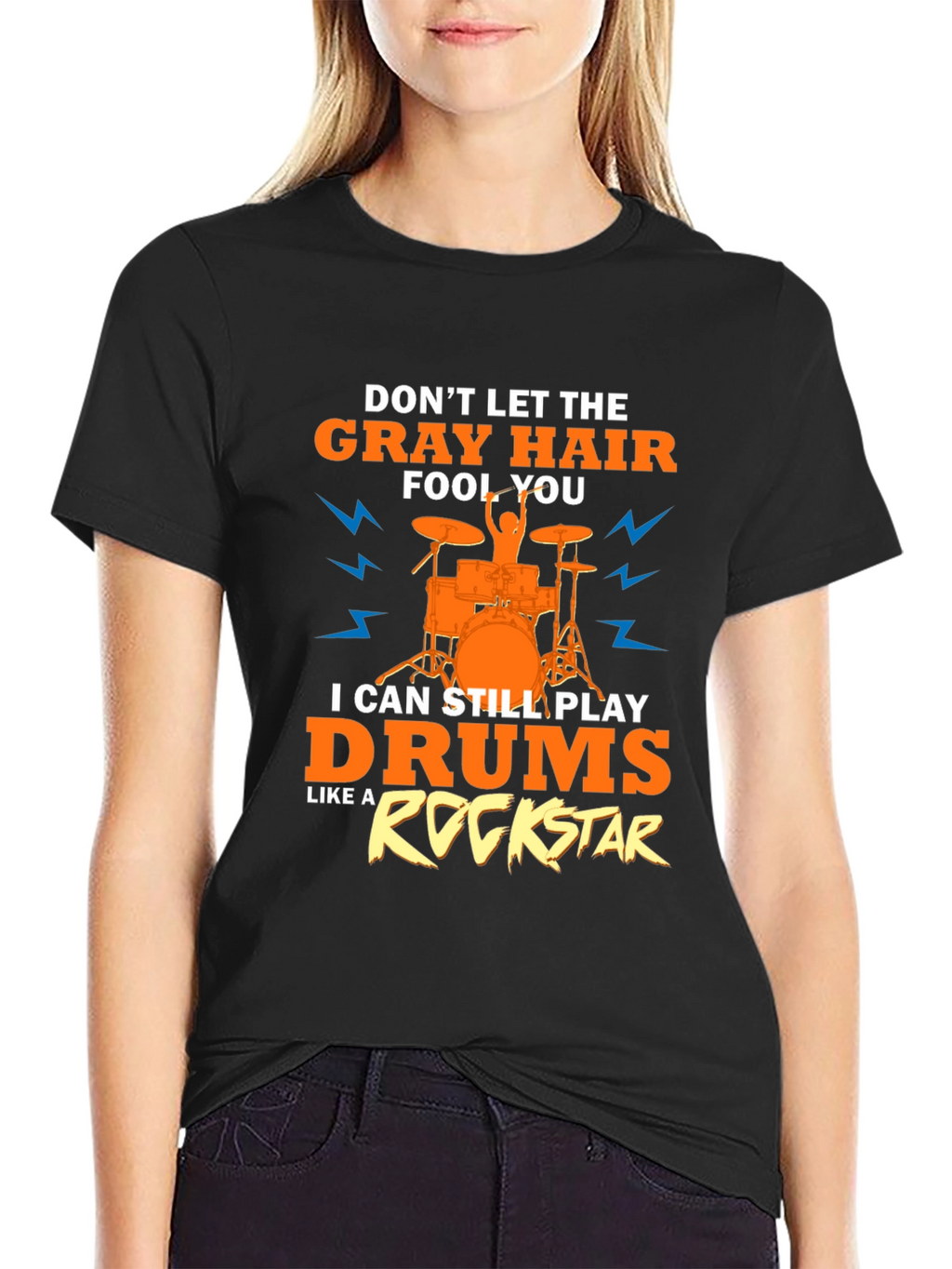 Gray Hair Drummer T-Shirt Rock Star