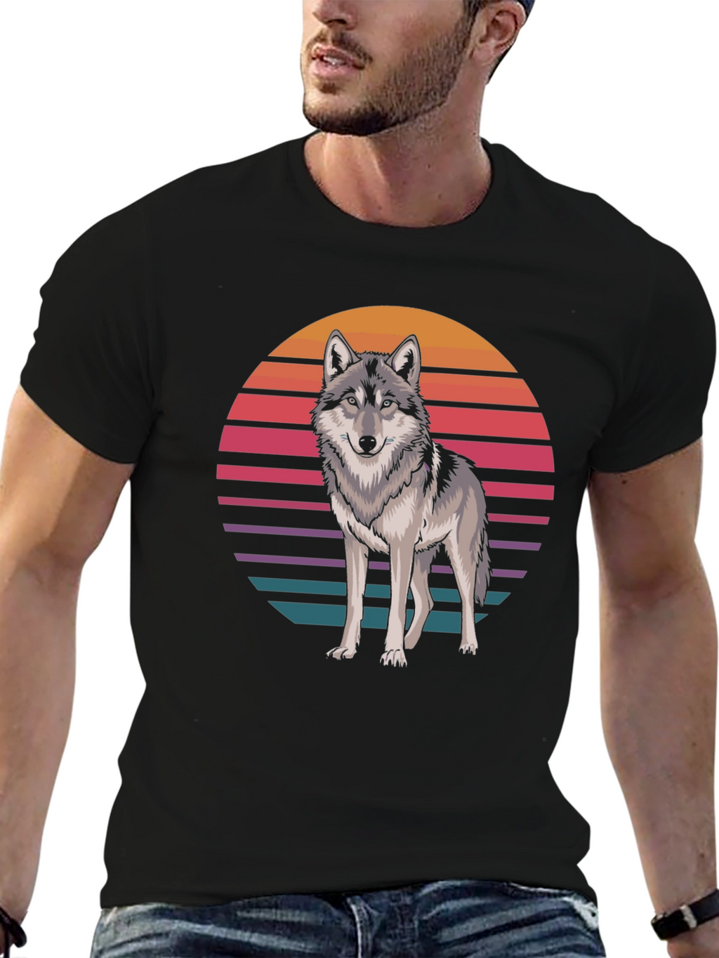 Retro Wolf T-Shirt - Graphic Animal Tee
