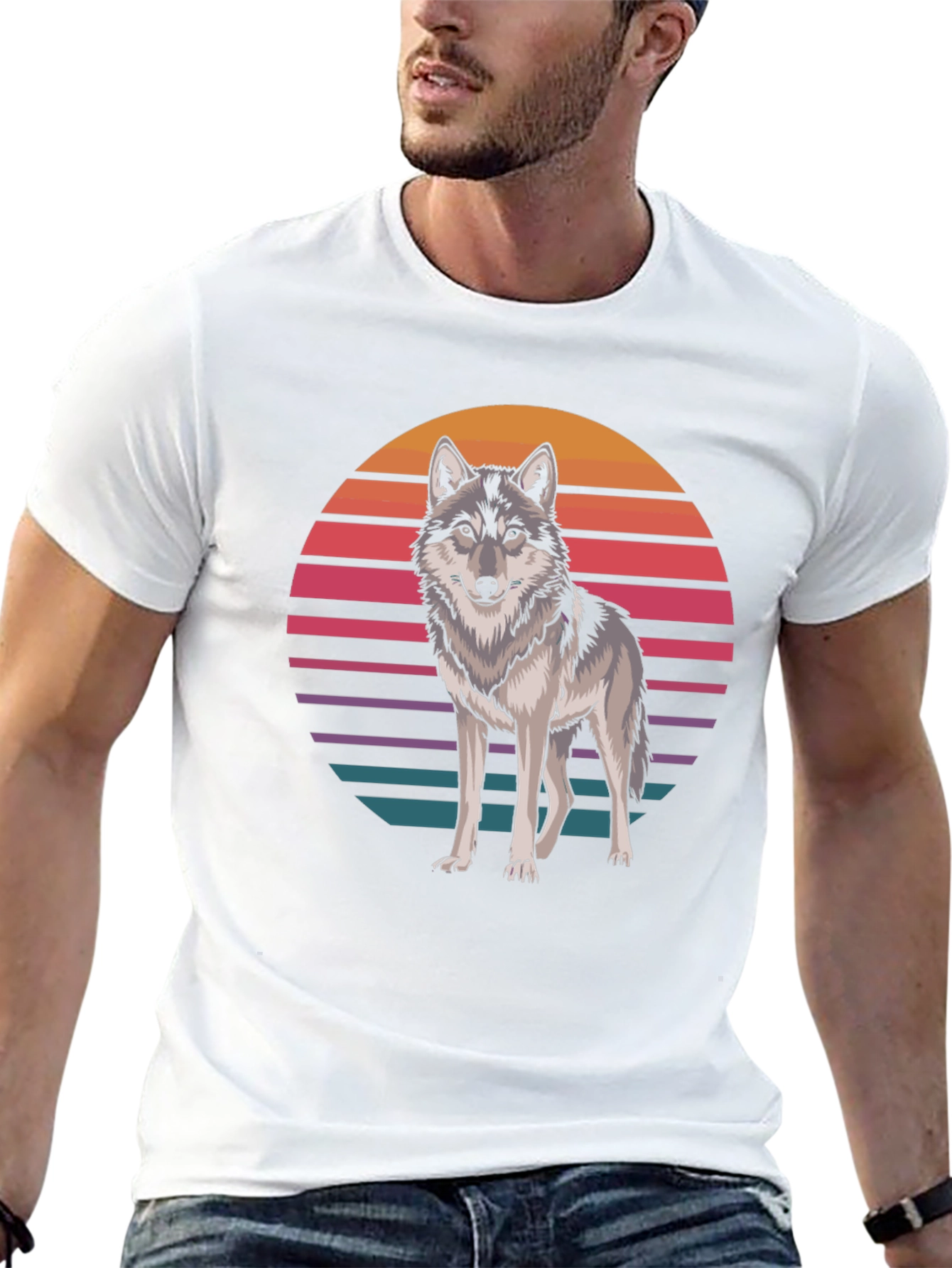Retro Wolf T-Shirt - Graphic Animal Tee