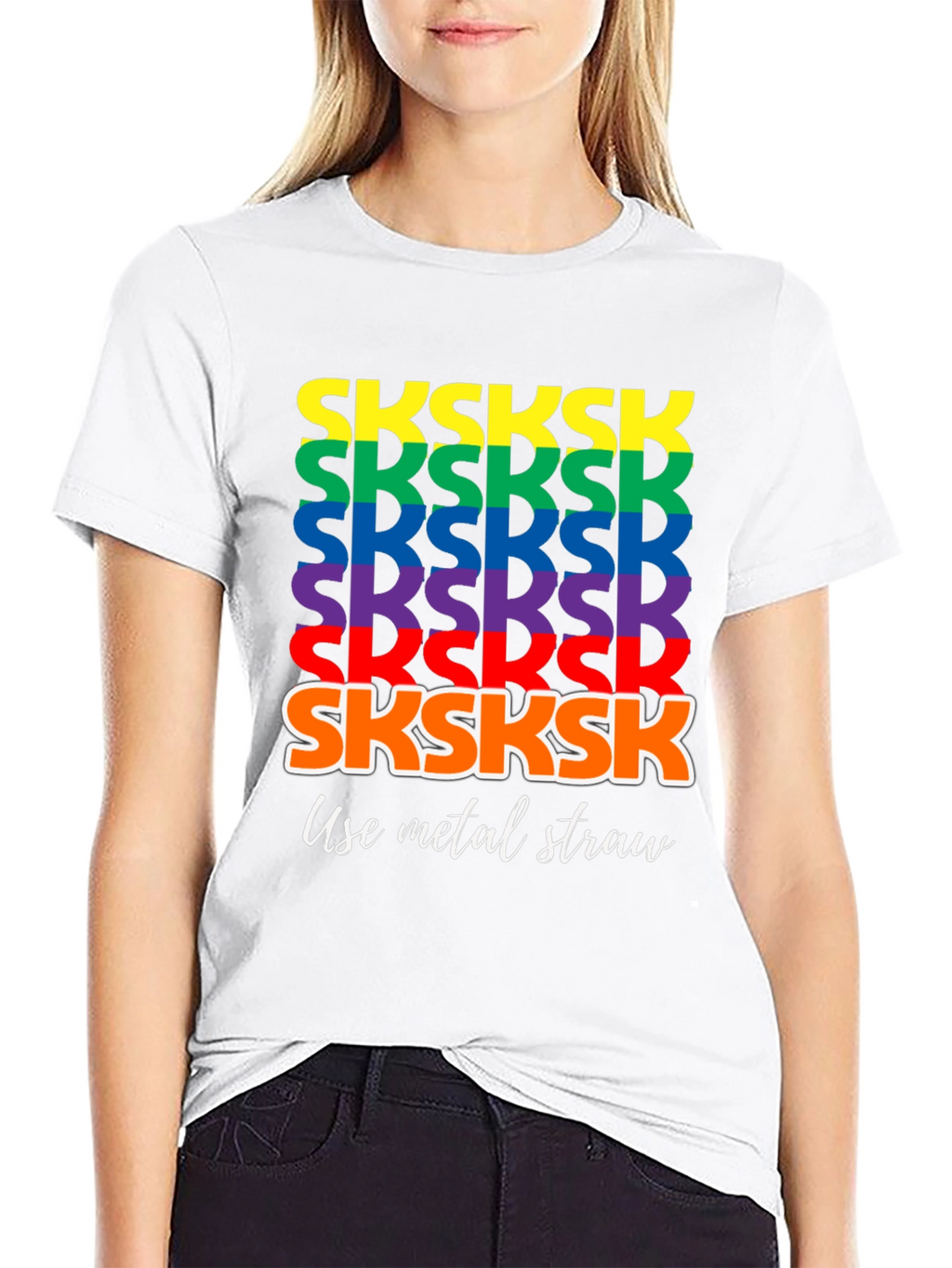 Rainbow SKSKSK Use Metal Straw Graphic T-Shirt