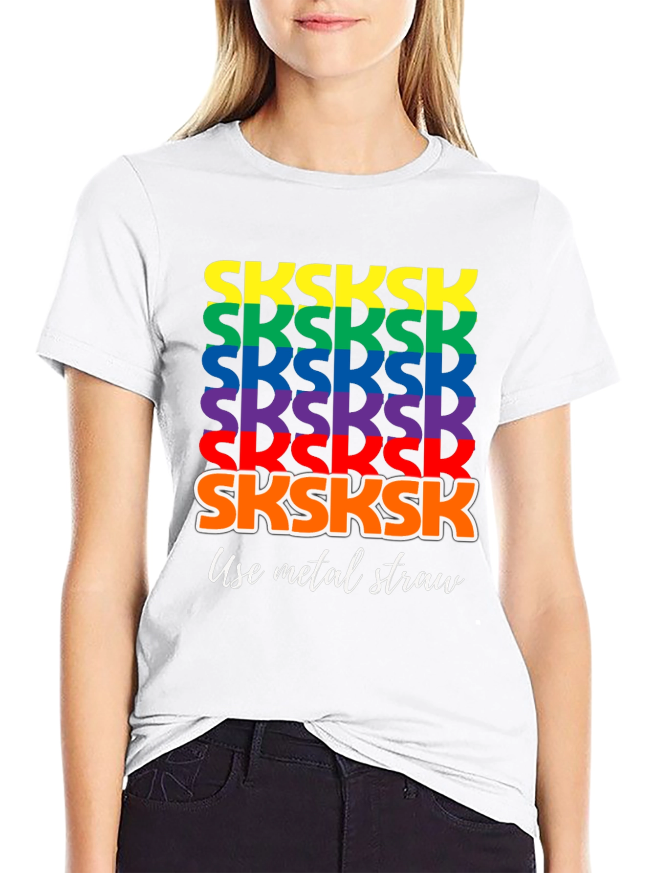 Rainbow SKSKSK Use Metal Straw Graphic T-Shirt