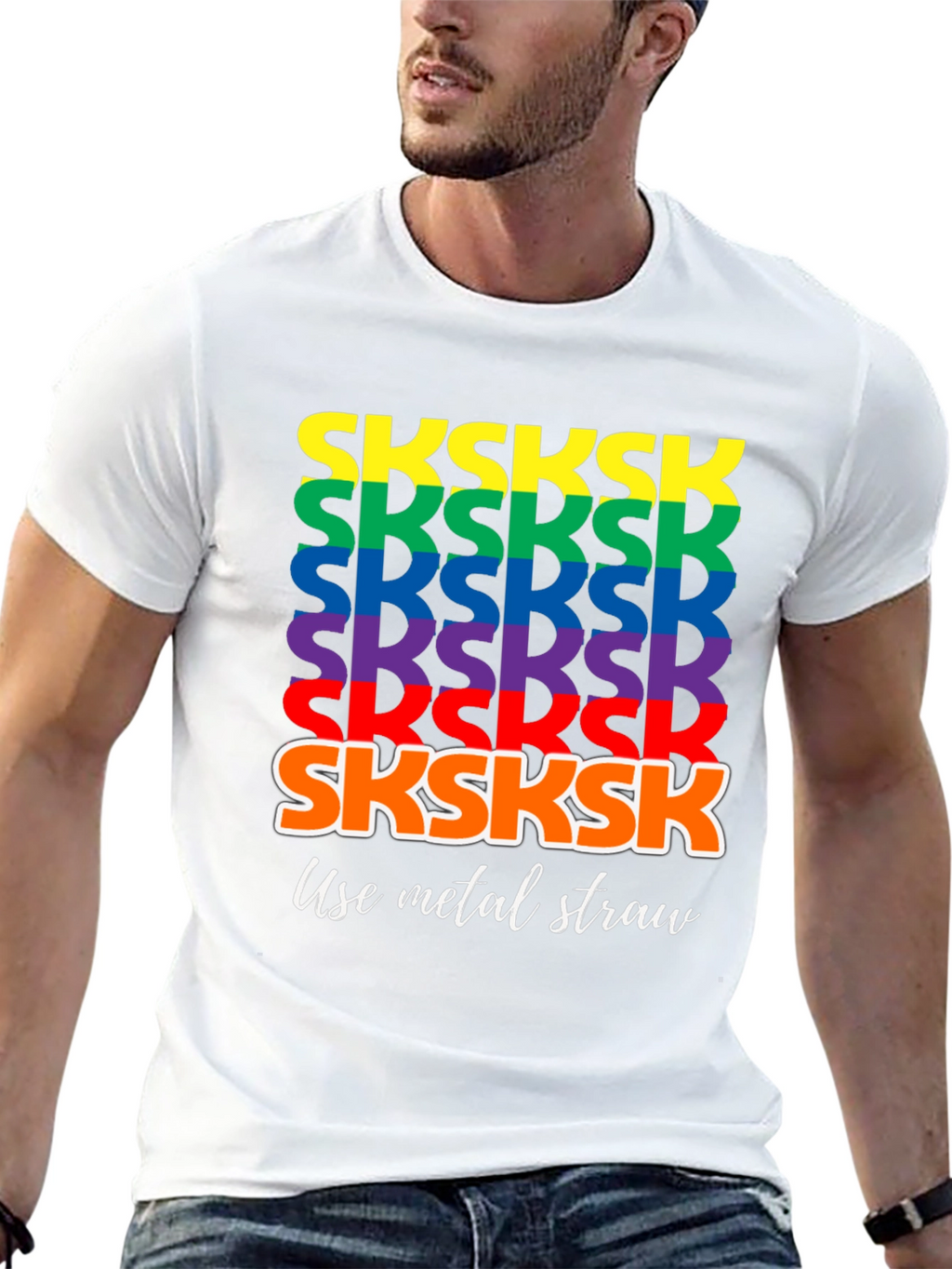 Rainbow SKSKSK Use Metal Straw Graphic T-Shirt