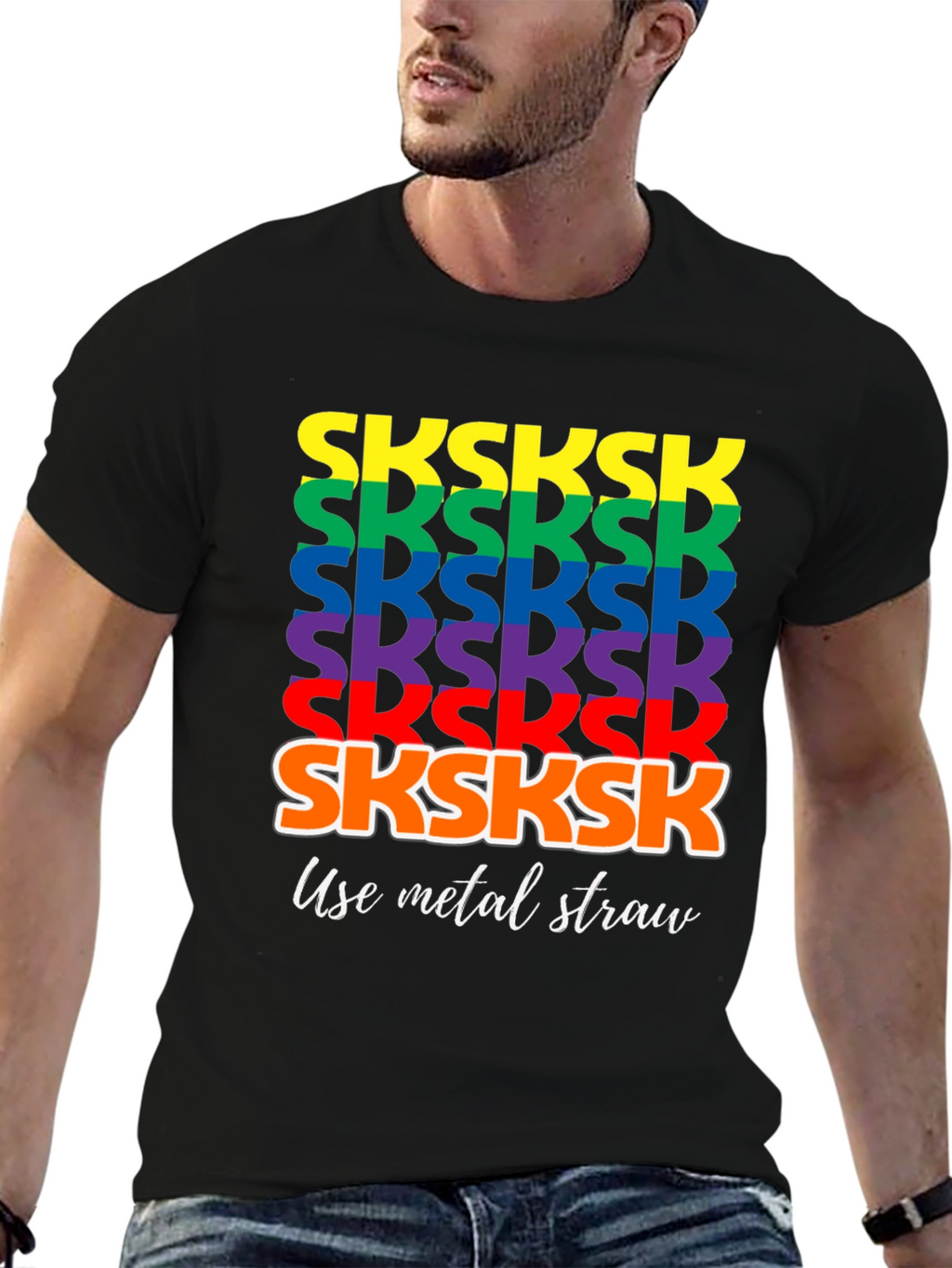Rainbow SKSKSK Use Metal Straw Graphic T-Shirt