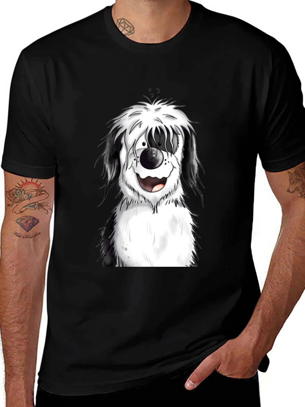 Dog Cartoon Graphic Black T-Shirt
