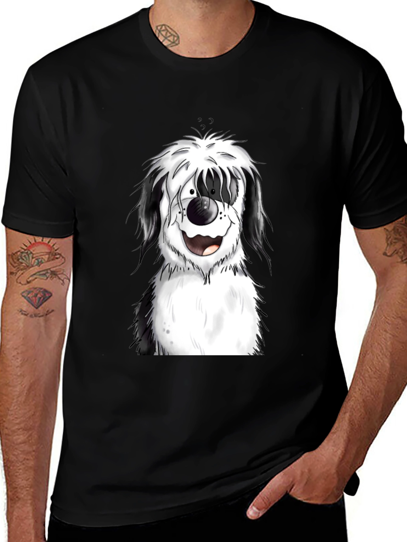 Dog Cartoon Graphic Black T-Shirt