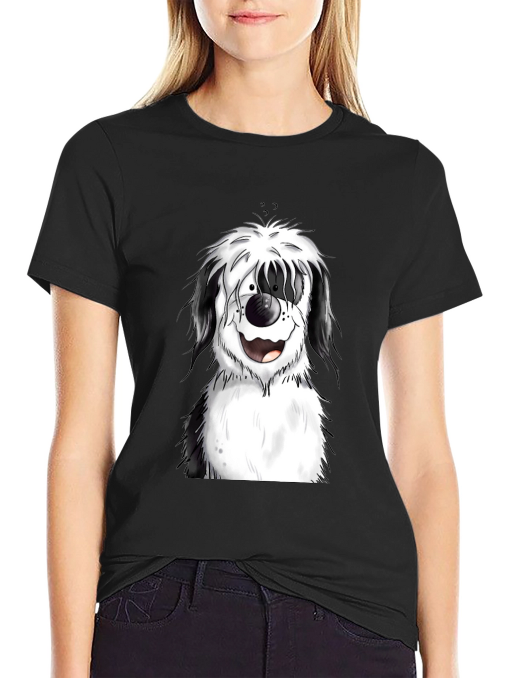 Dog Cartoon Graphic Black T-Shirt