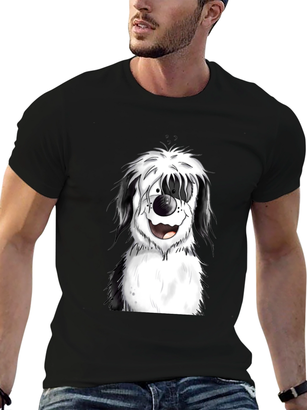 Dog Cartoon Graphic Black T-Shirt